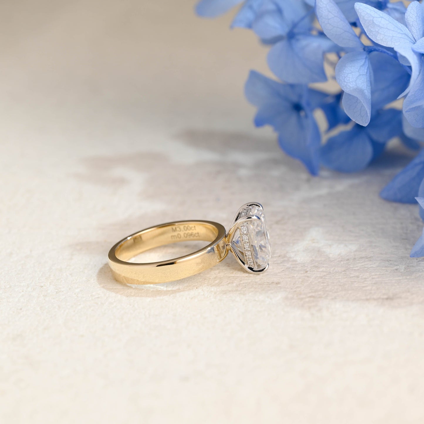 CausYou cushion cut moissanite engagement ring Solid Gold 3mm Width Hidden Halo Elongated Cushion Cut Moissanite Engagement Ring