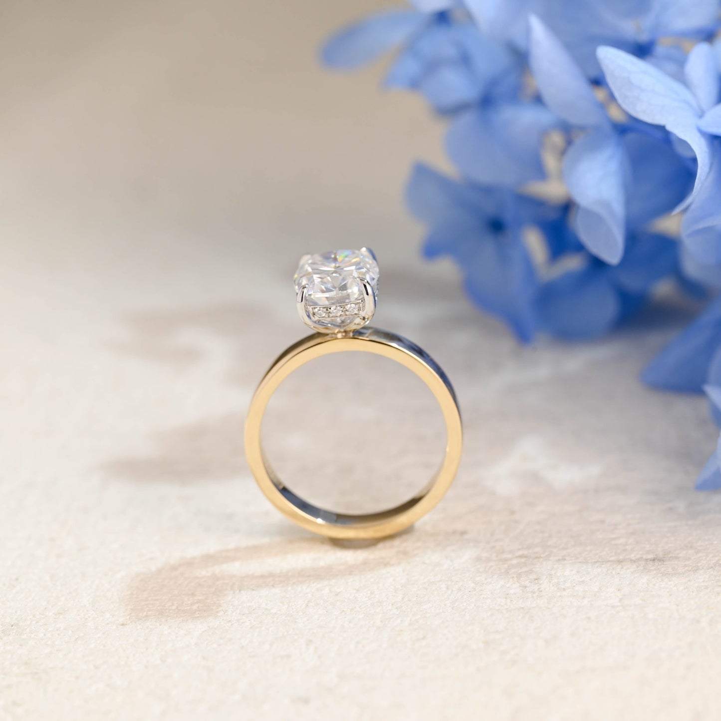 CausYou cushion cut moissanite engagement ring Solid Gold 3mm Width Hidden Halo Elongated Cushion Cut Moissanite Engagement Ring