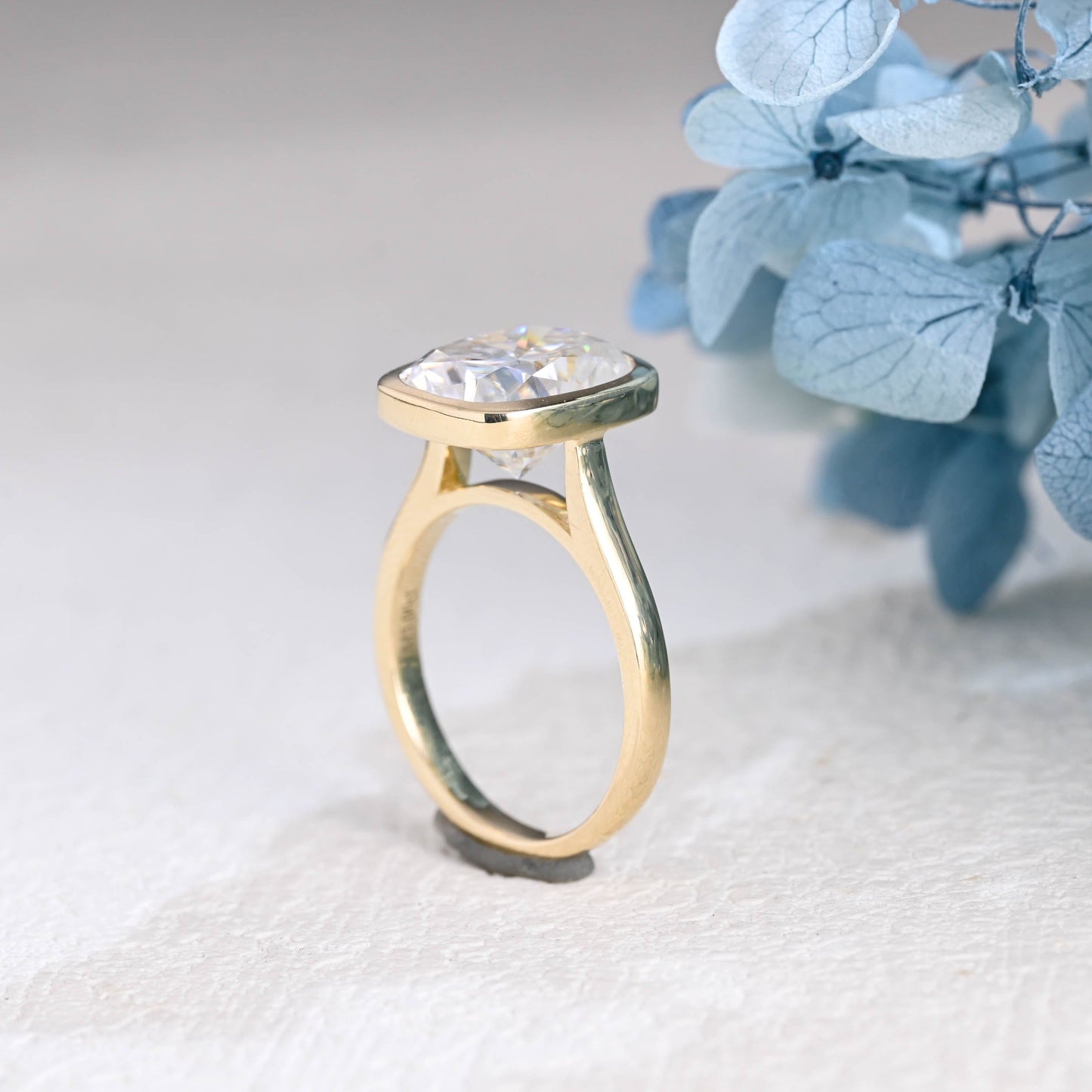 CausYou cushion cut moissanite engagement ring Solid Gold Bezel Elongated Cushion Cut Moissanite Engagement Ring