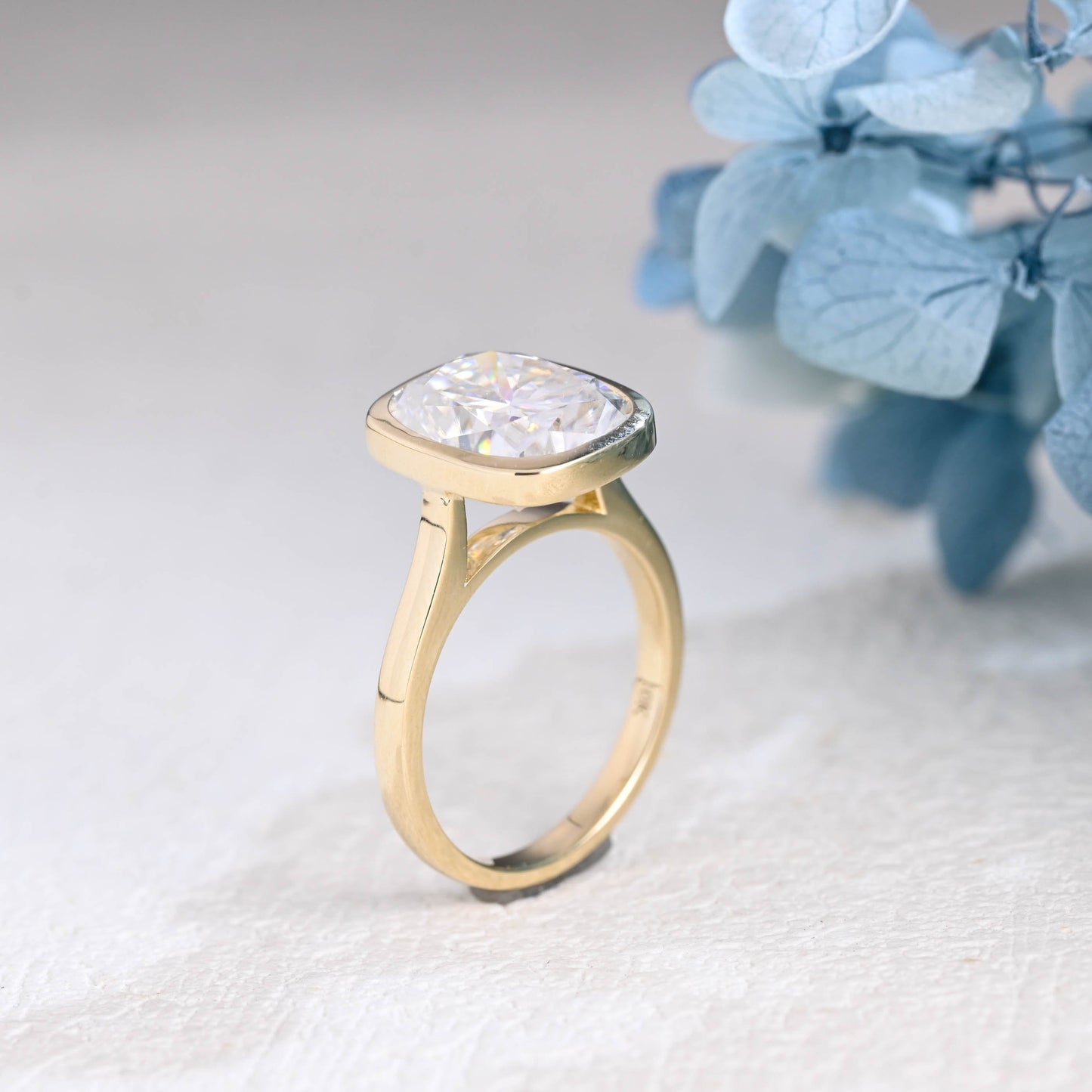CausYou cushion cut moissanite engagement ring Solid Gold Bezel Elongated Cushion Cut Moissanite Engagement Ring