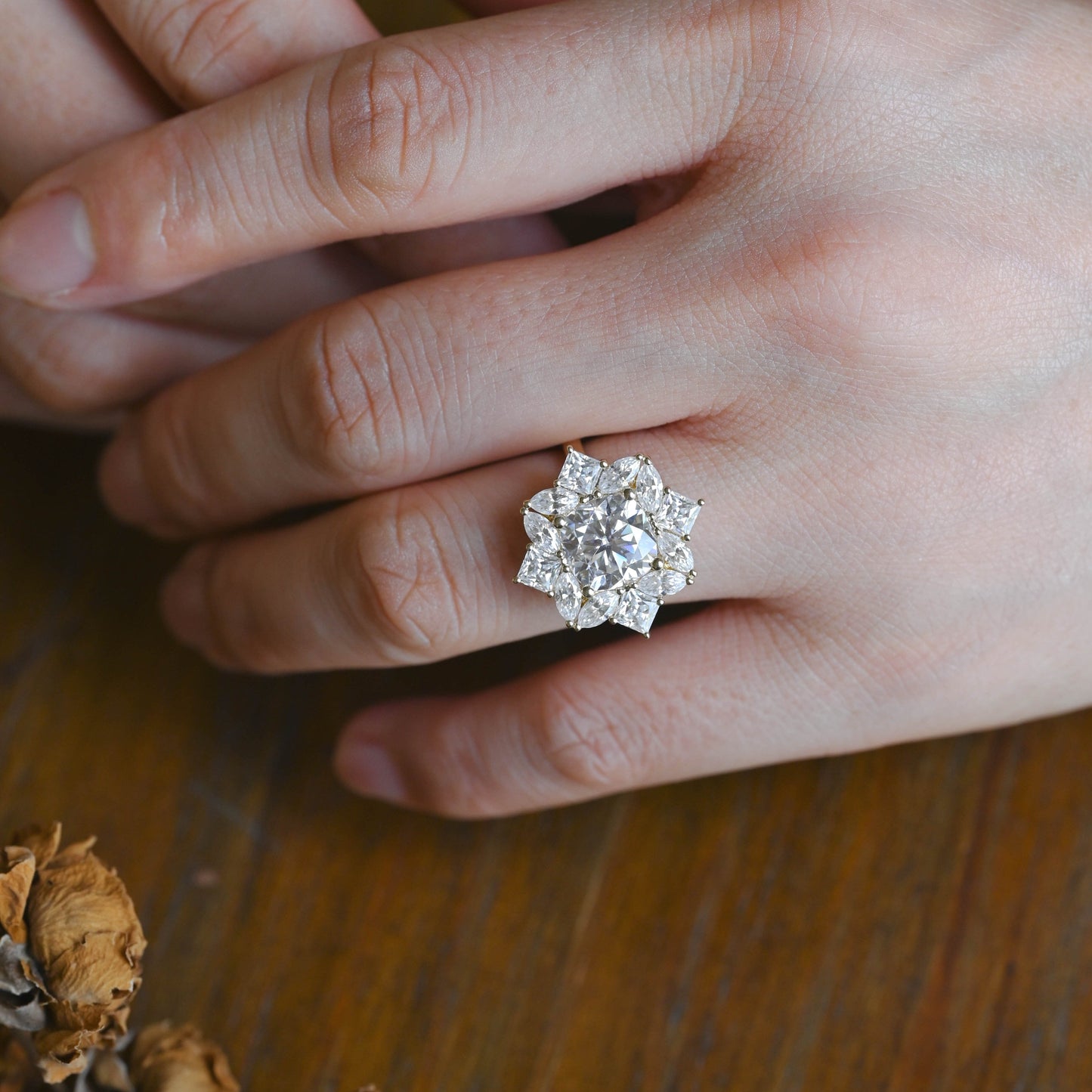 CausYou cushion cut moissanite engagement ring Solid Gold Cluster Cushion Cut Moissanite Engagement Ring