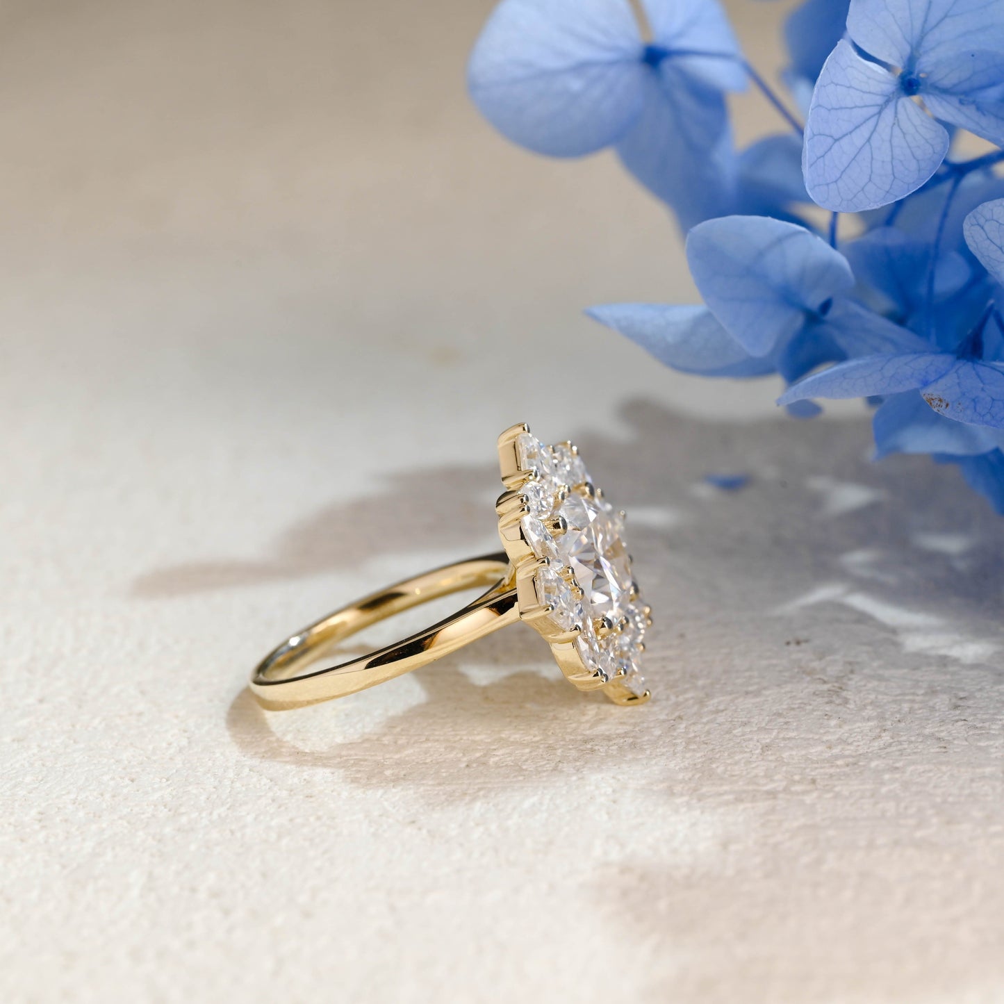 CausYou cushion cut moissanite engagement ring Solid Gold Cluster Cushion Cut Moissanite Engagement Ring