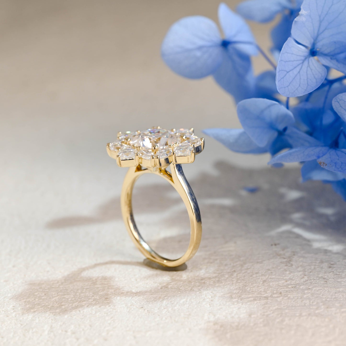 CausYou cushion cut moissanite engagement ring Solid Gold Cluster Cushion Cut Moissanite Engagement Ring