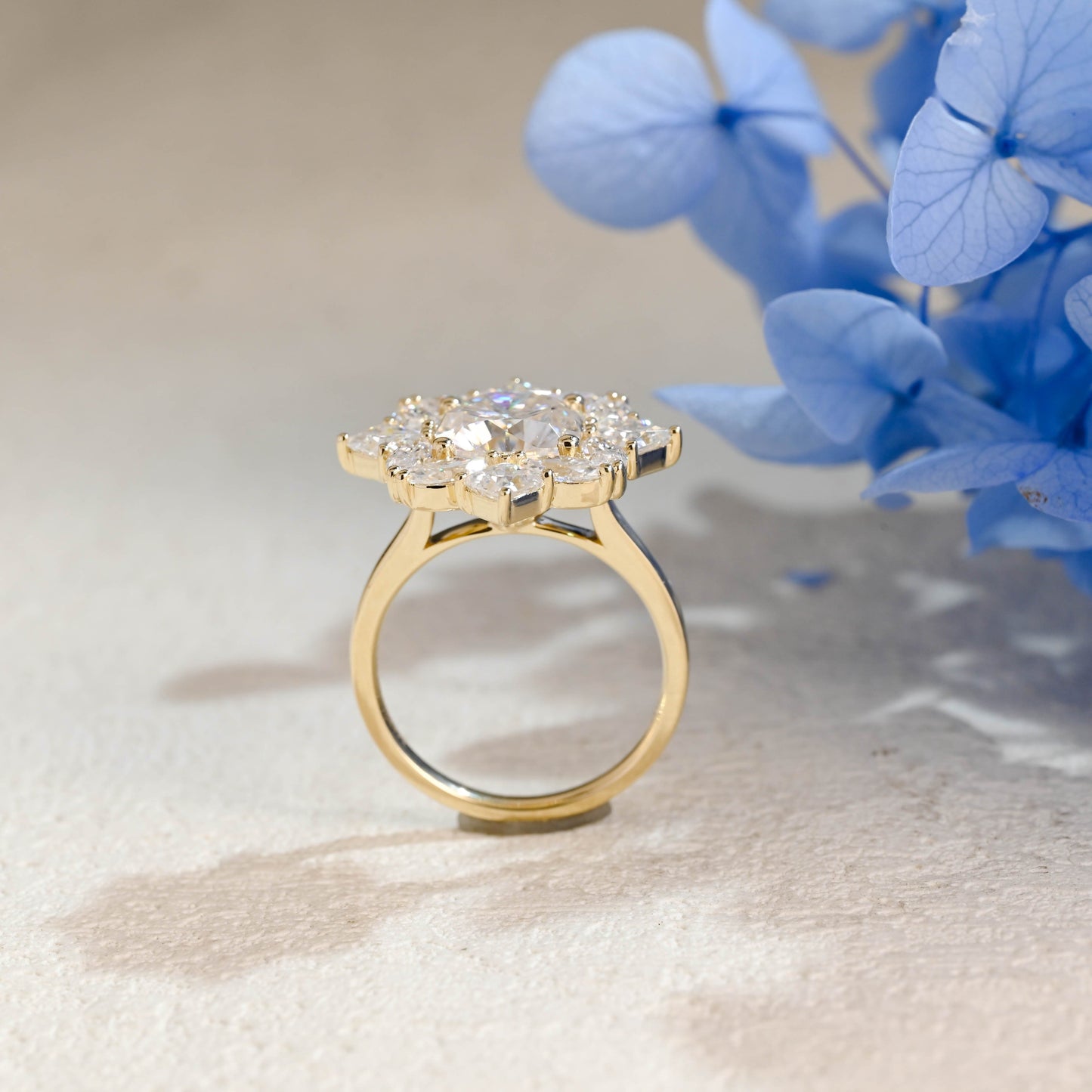 CausYou cushion cut moissanite engagement ring Solid Gold Cluster Cushion Cut Moissanite Engagement Ring