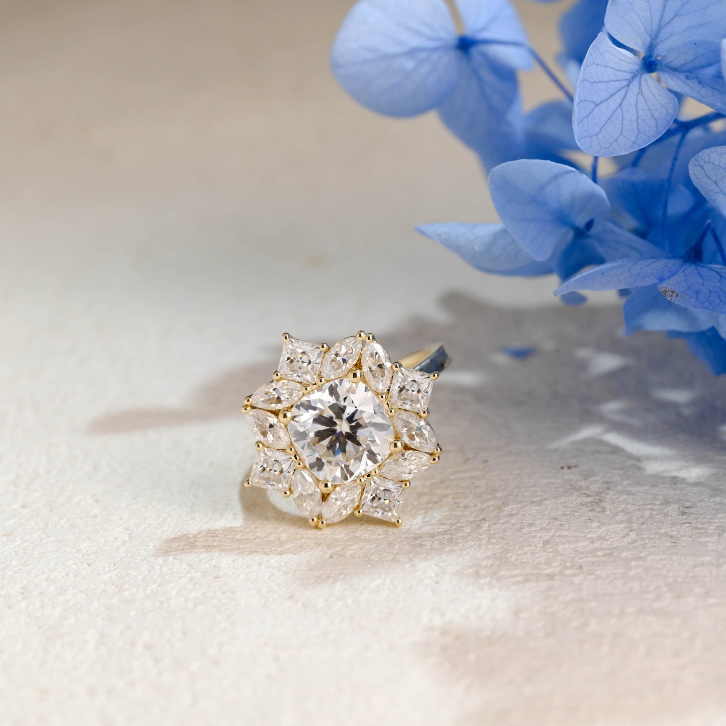 CausYou cushion cut moissanite engagement ring Solid Gold Cluster Cushion Cut Moissanite Engagement Ring