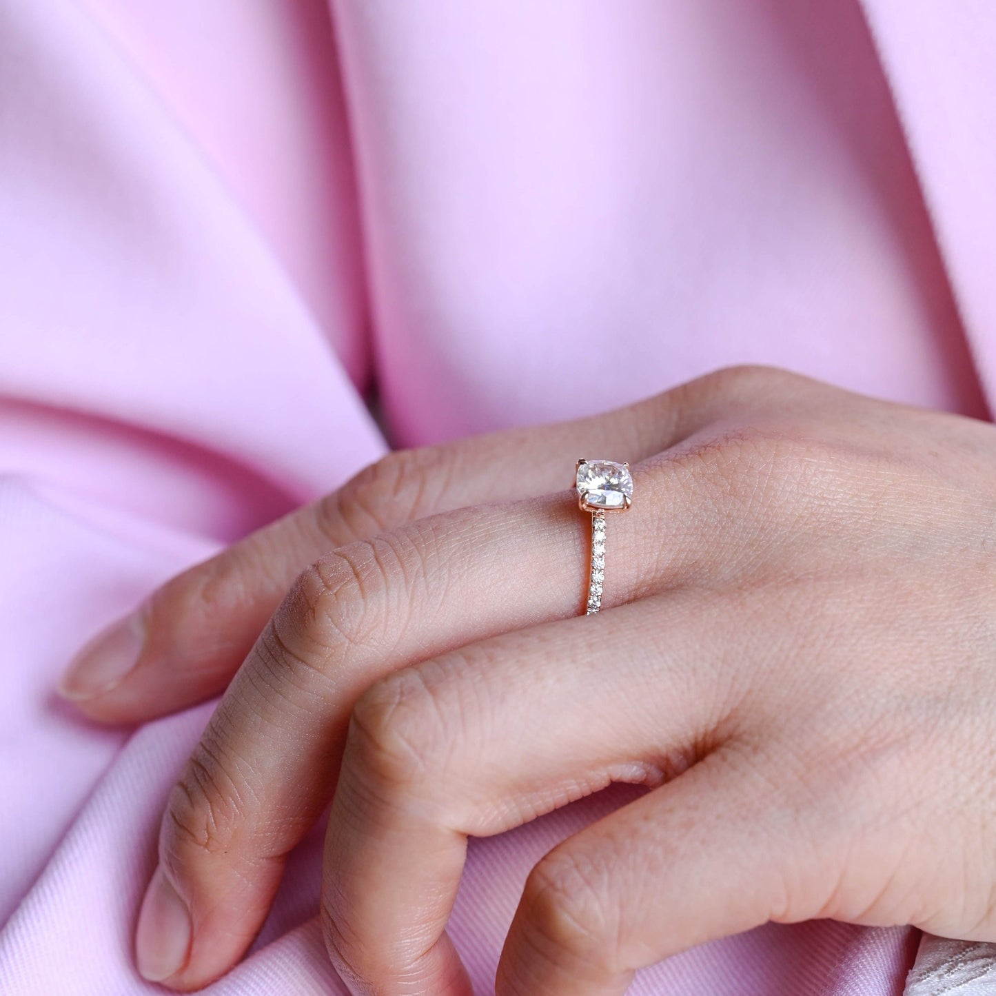 CausYou cushion cut moissanite engagement ring Solid Gold Cushion Cut Moissanite Engagement Ring, Promise Ring, Proposal Ring, Gift for Women Wife