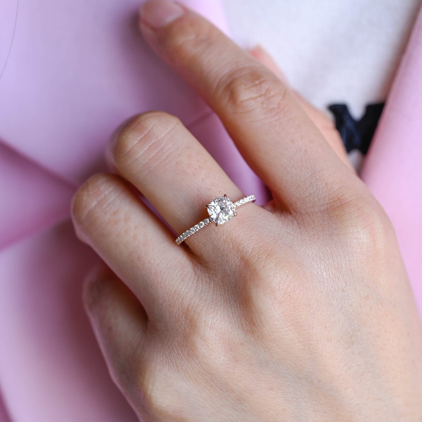 CausYou cushion cut moissanite engagement ring Solid Gold Cushion Cut Moissanite Engagement Ring, Promise Ring, Proposal Ring, Gift for Women Wife