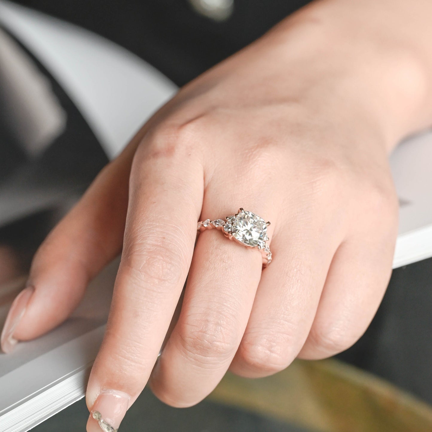 CausYou cushion cut moissanite engagement ring Solid Gold Cushion Cut Moissanite Engagement Ring, Vintage Promise Ring, Proposal Ring, Gift for Women Wife