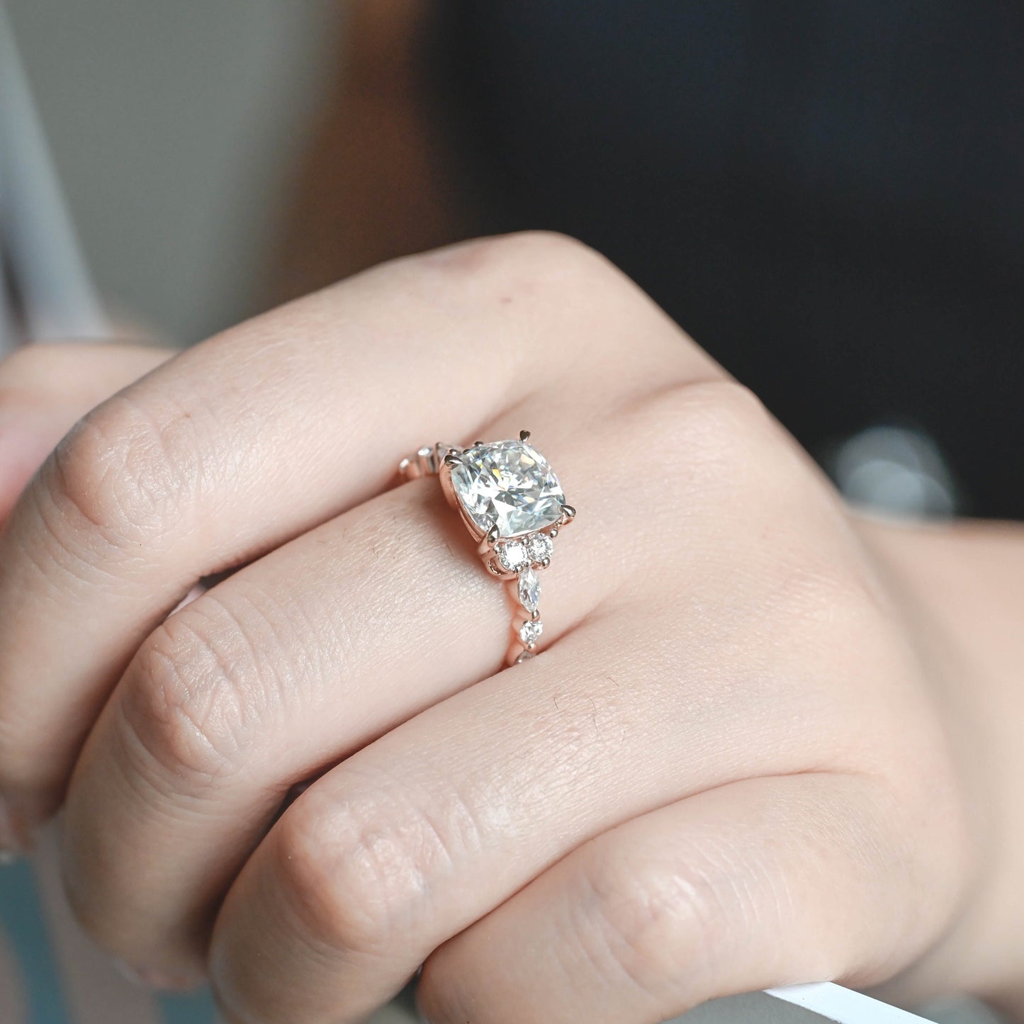 CausYou cushion cut moissanite engagement ring Solid Gold Cushion Cut Moissanite Engagement Ring, Vintage Promise Ring, Proposal Ring, Gift for Women Wife