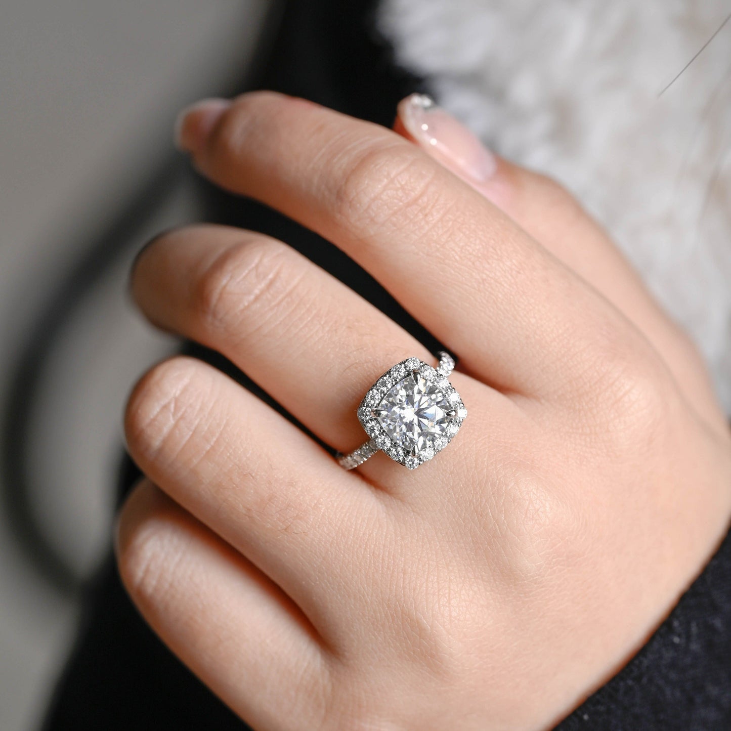 CausYou cushion cut moissanite engagement ring Solid Gold Cushion Cut Moissanite Engagement Ring, Vintage Wedding Ring, Promise Ring, Gift for Women Wife