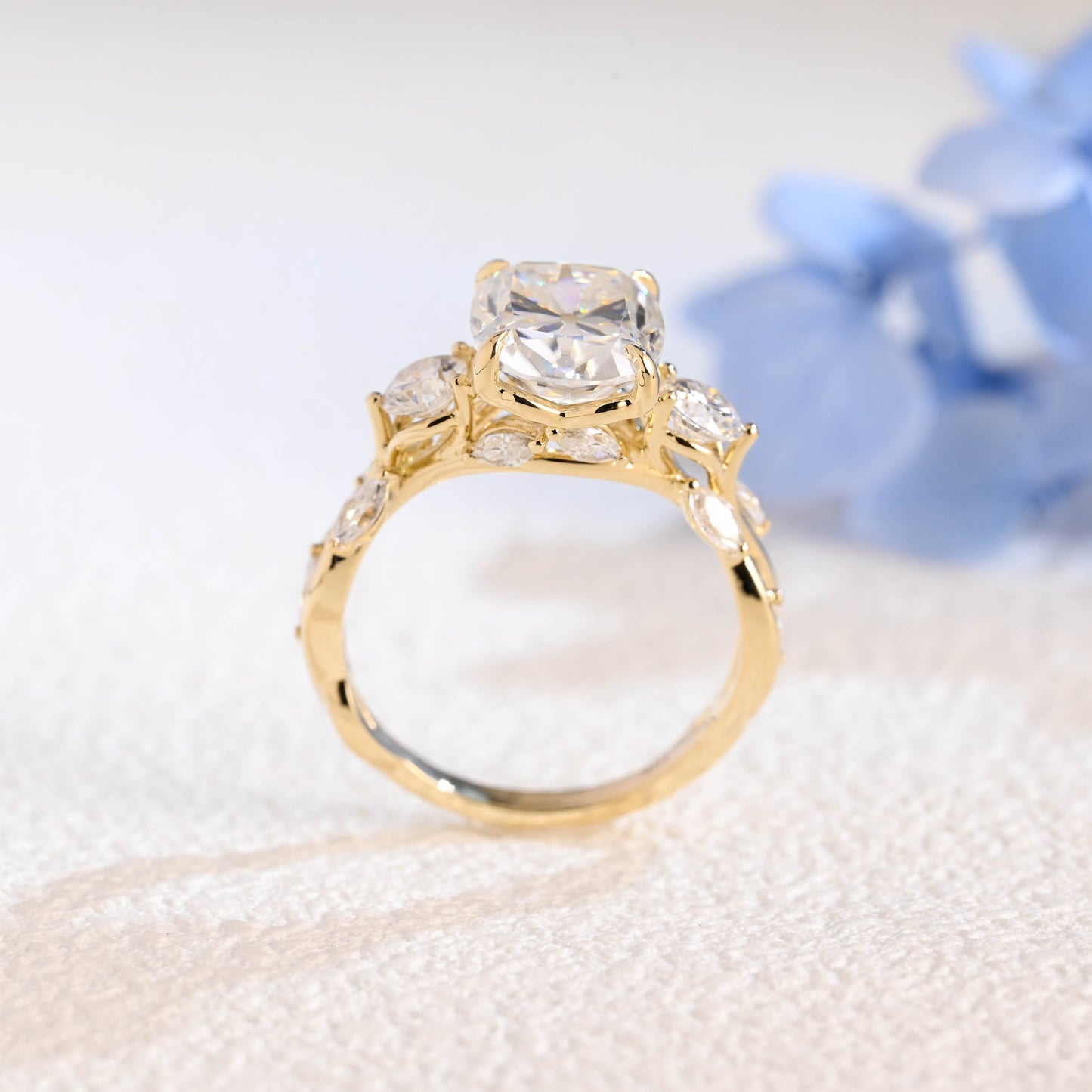 CausYou cushion cut moissanite engagement ring Solid Gold Elongated Cushion Cut Moissanite Engagement Ring, Twig Band Ring