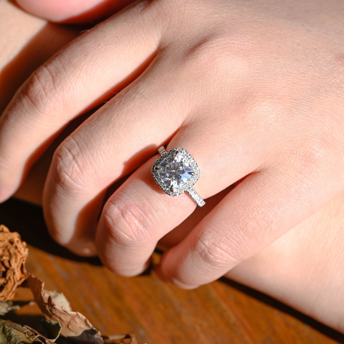 CausYou cushion cut moissanite engagement ring Solid Gold Half Eternity Cushion Cut Moissanite Engagement Ring