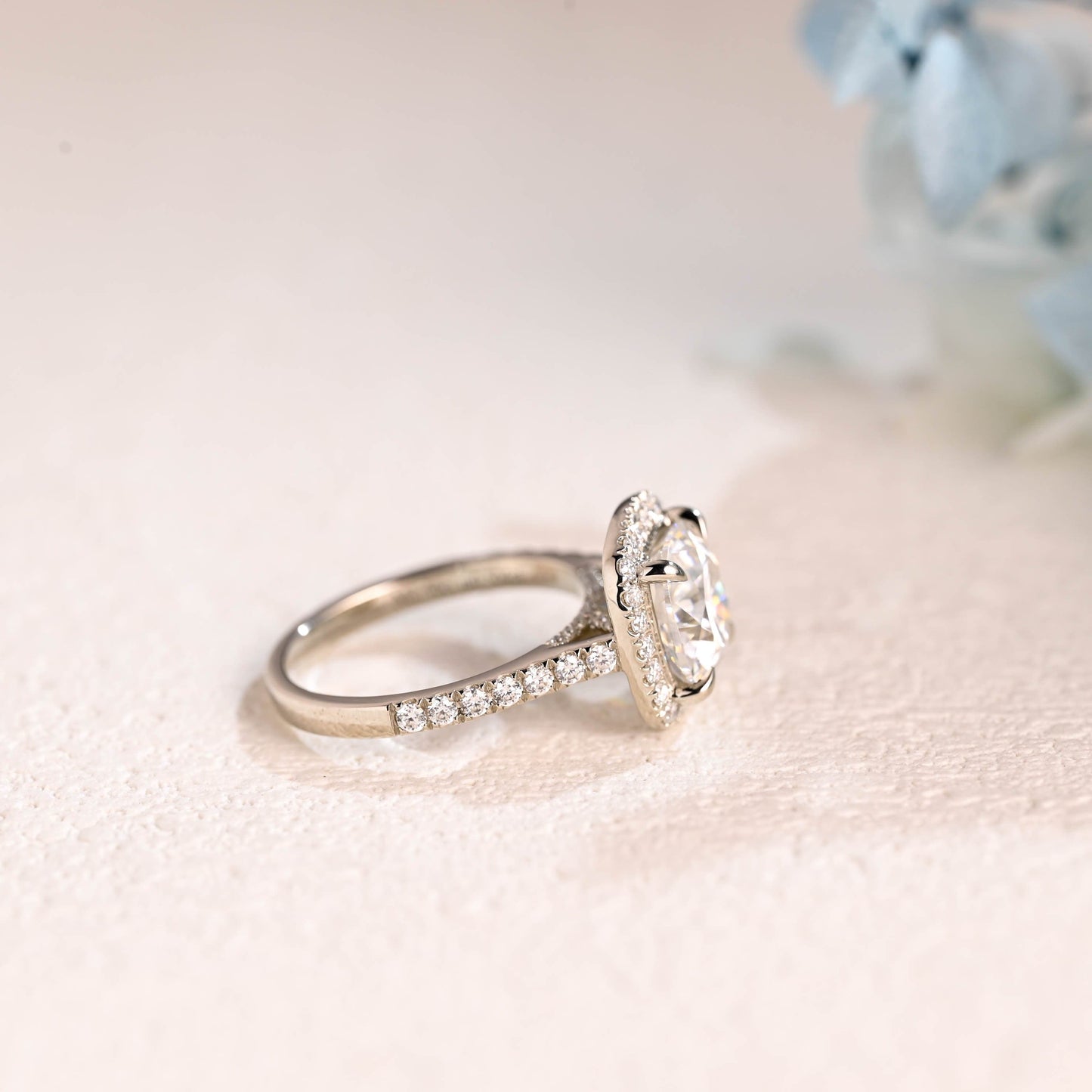 CausYou cushion cut moissanite engagement ring Solid Gold Half Eternity Cushion Cut Moissanite Engagement Ring