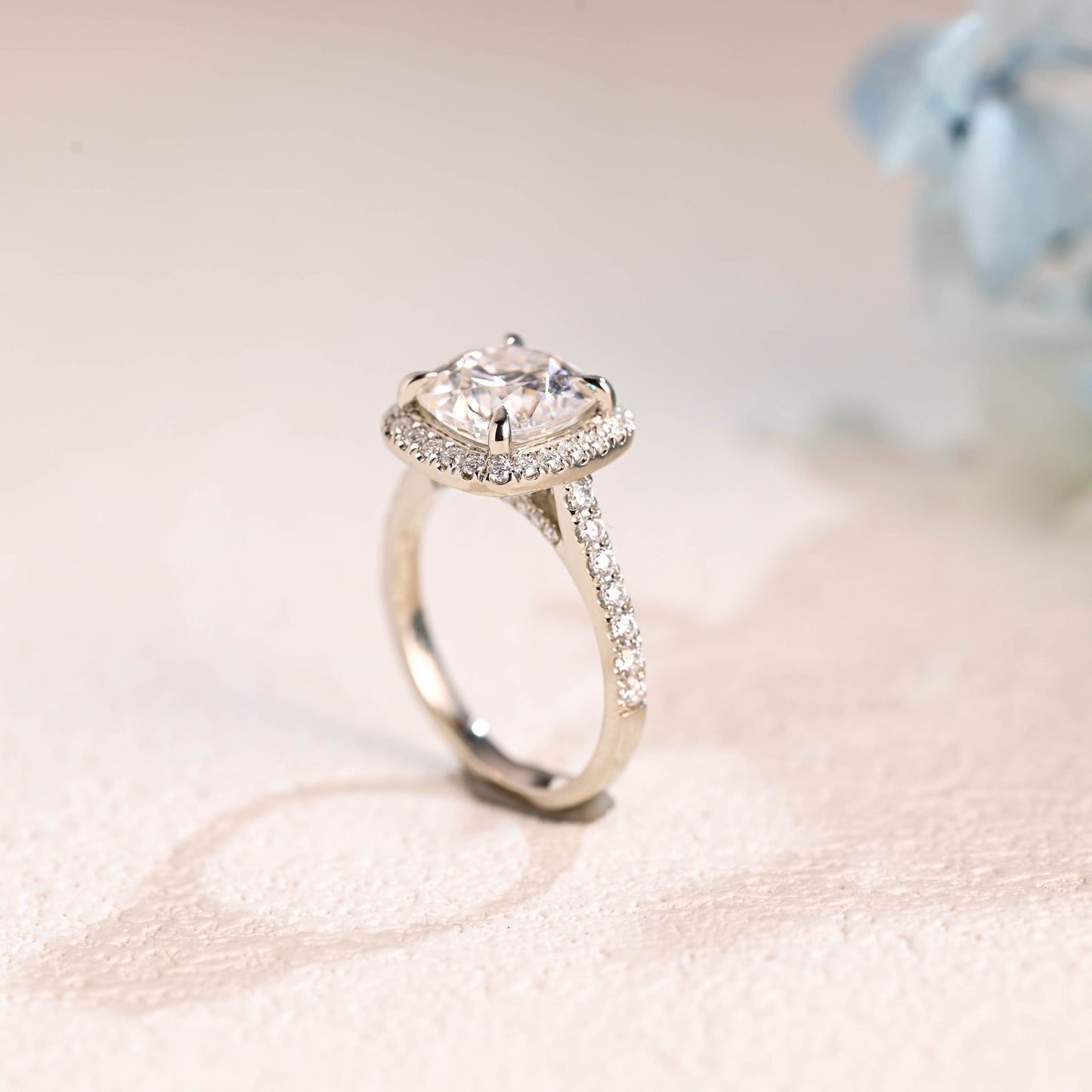 CausYou cushion cut moissanite engagement ring Solid Gold Half Eternity Cushion Cut Moissanite Engagement Ring