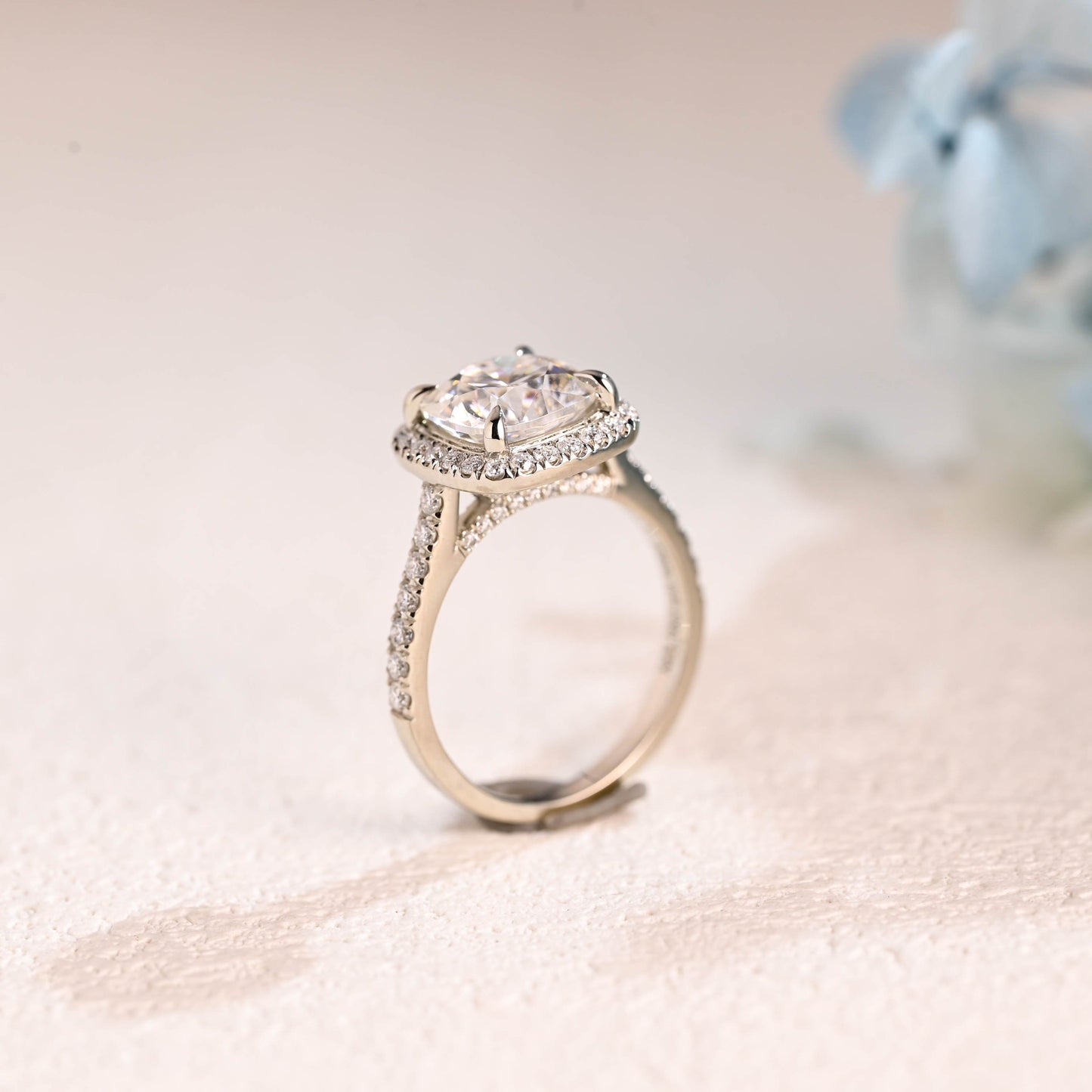 CausYou cushion cut moissanite engagement ring Solid Gold Half Eternity Cushion Cut Moissanite Engagement Ring