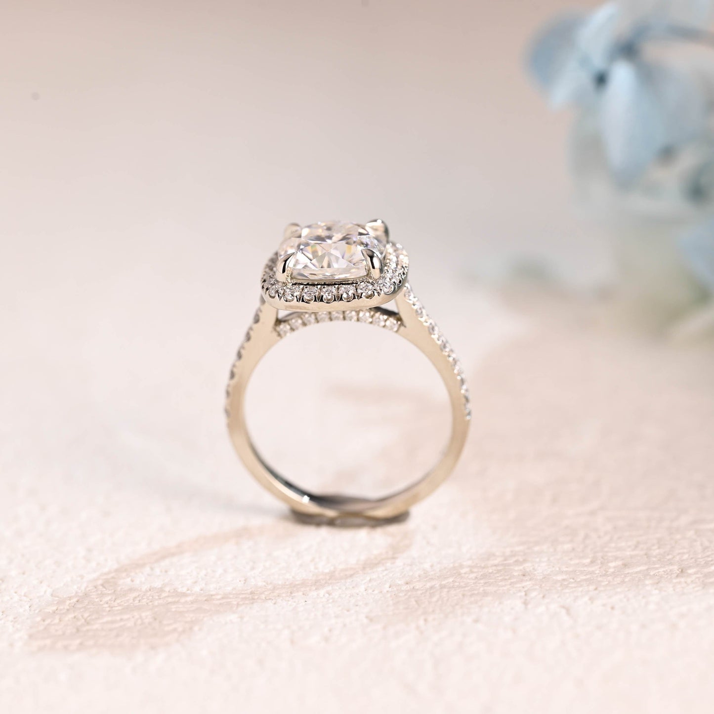 CausYou cushion cut moissanite engagement ring Solid Gold Half Eternity Cushion Cut Moissanite Engagement Ring