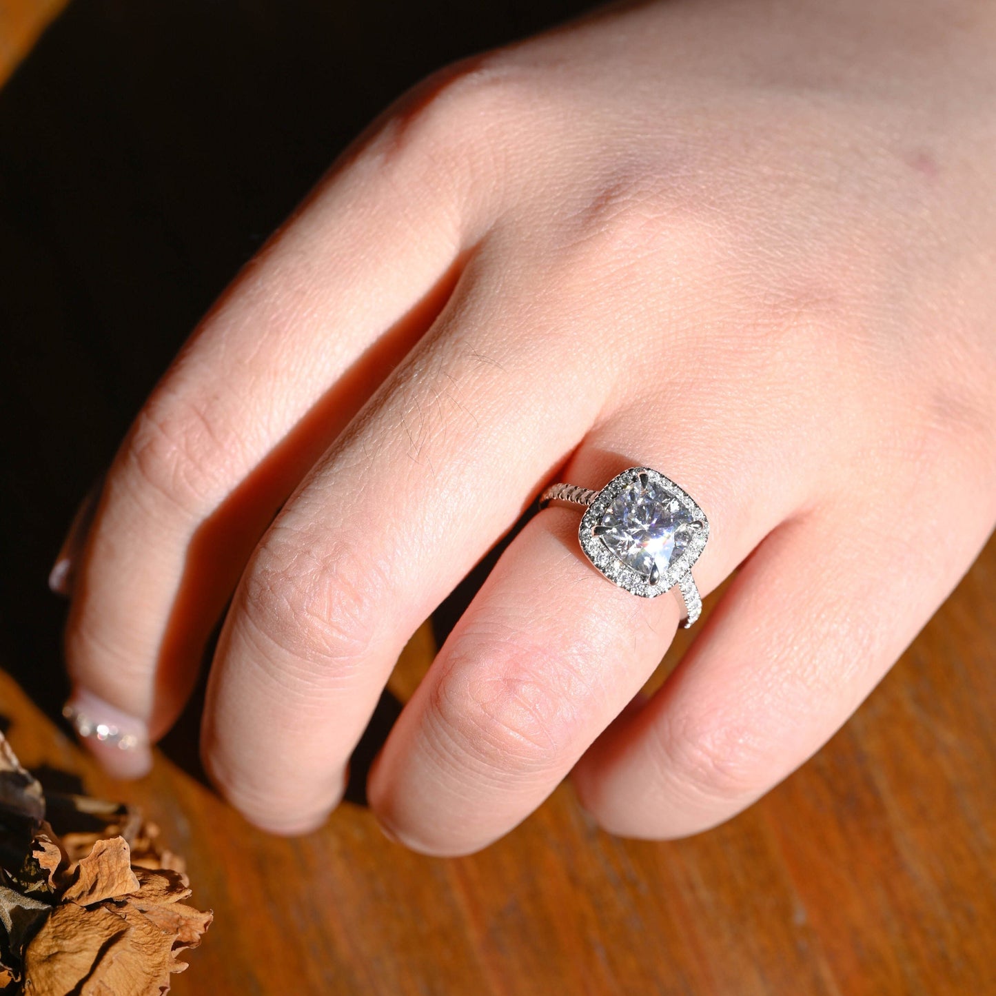 CausYou cushion cut moissanite engagement ring Solid Gold Half Eternity Cushion Cut Moissanite Engagement Ring