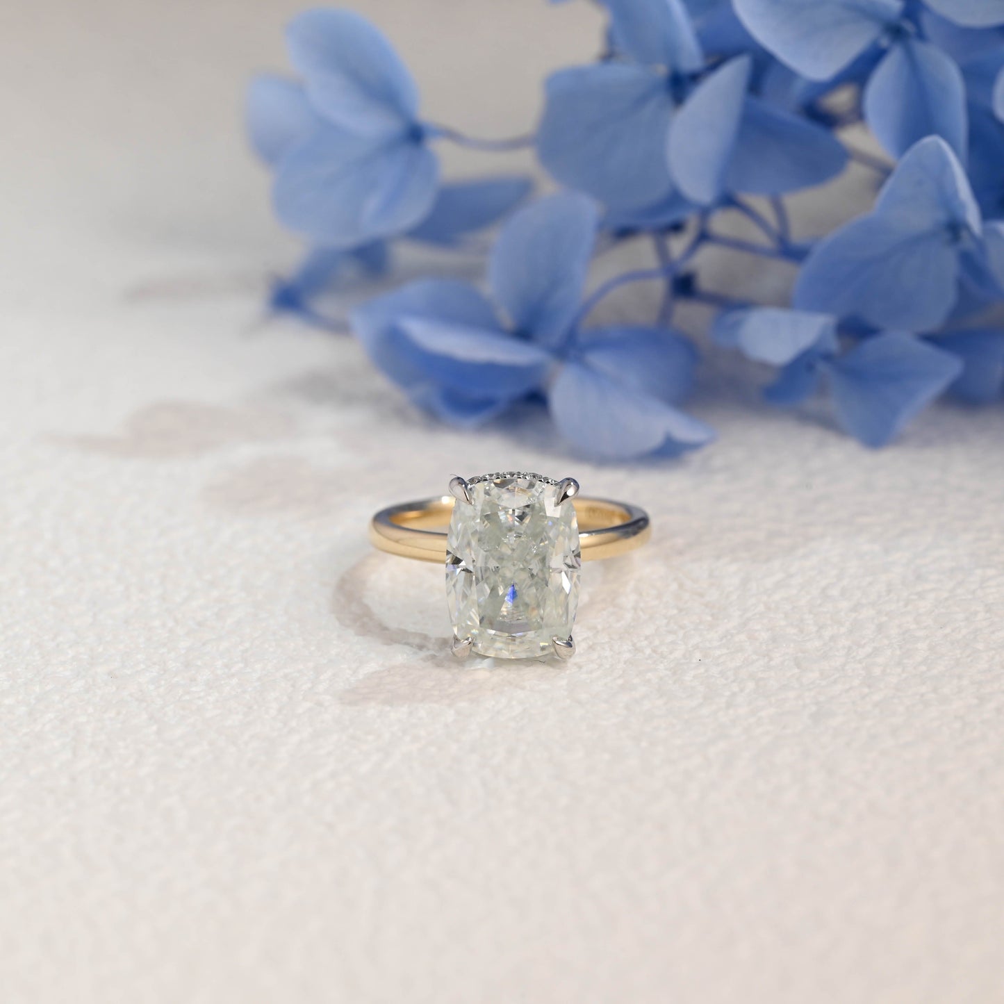 CausYou cushion cut moissanite engagement ring Solid Gold Hidden Halo Crushed Ice Elongated Cushion Cut Moissanite Engagement Ring (Copy)