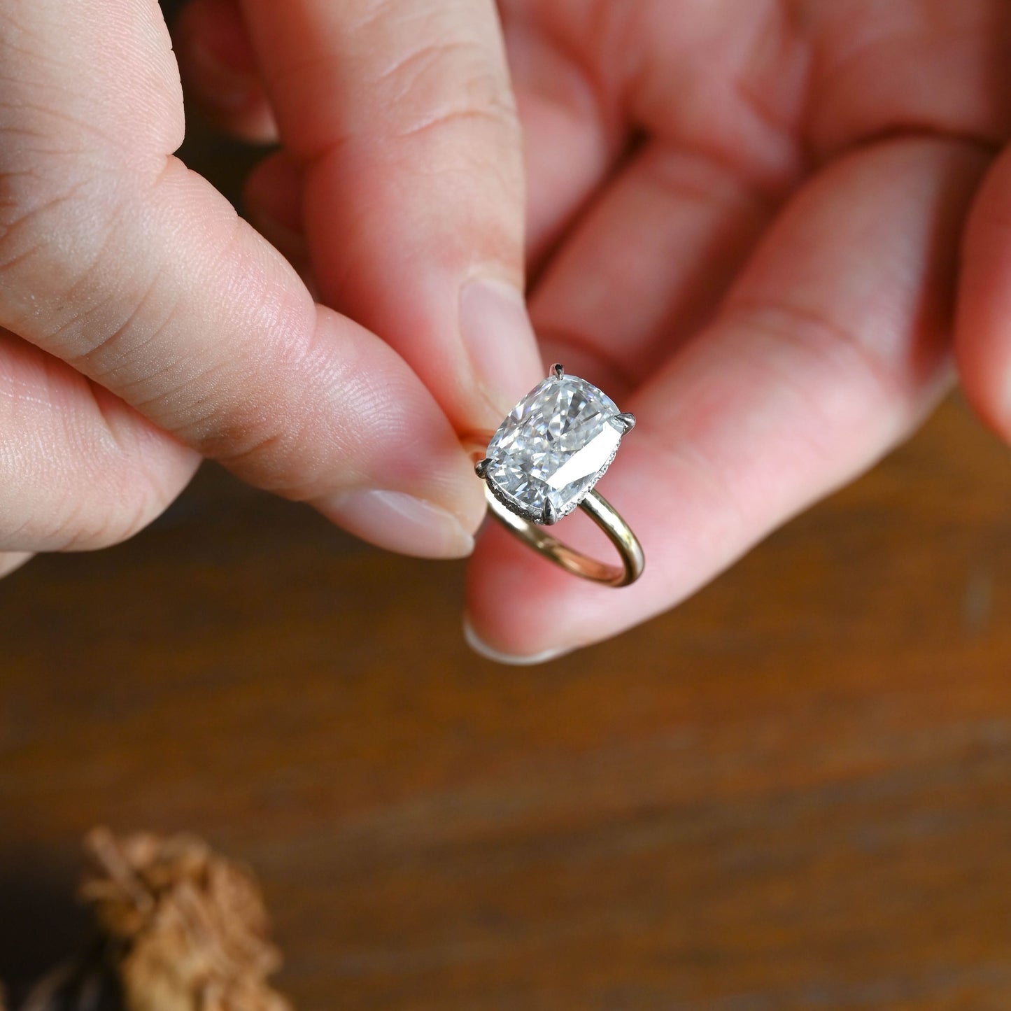CausYou cushion cut moissanite engagement ring Solid Gold Hidden Halo Crushed Ice Elongated Cushion Cut Moissanite Engagement Ring (Copy)