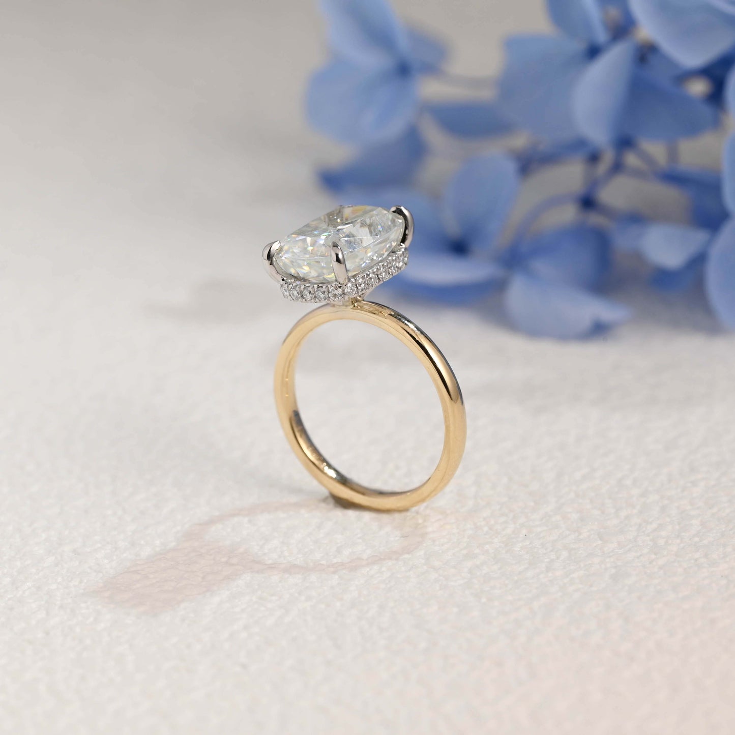 CausYou cushion cut moissanite engagement ring Solid Gold Hidden Halo Crushed Ice Elongated Cushion Cut Moissanite Engagement Ring (Copy)