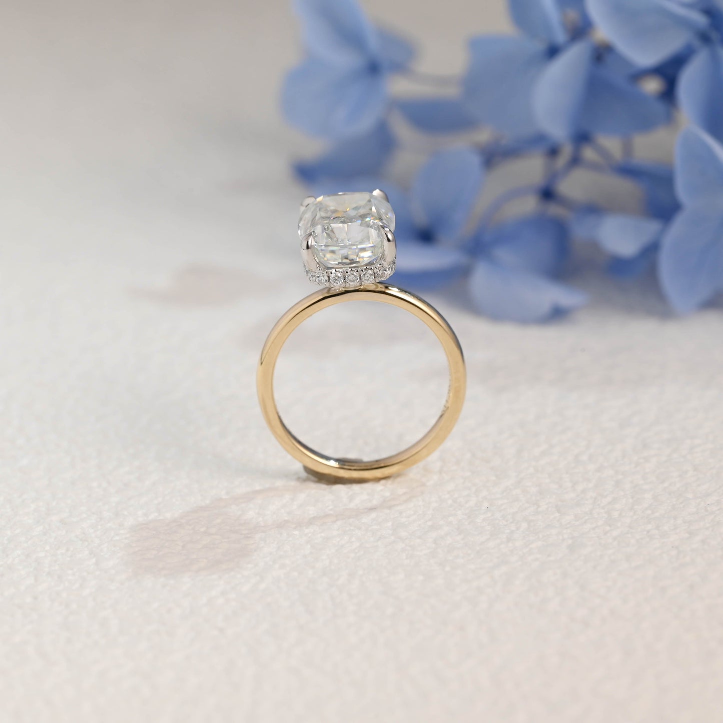 CausYou cushion cut moissanite engagement ring Solid Gold Hidden Halo Crushed Ice Elongated Cushion Cut Moissanite Engagement Ring (Copy)