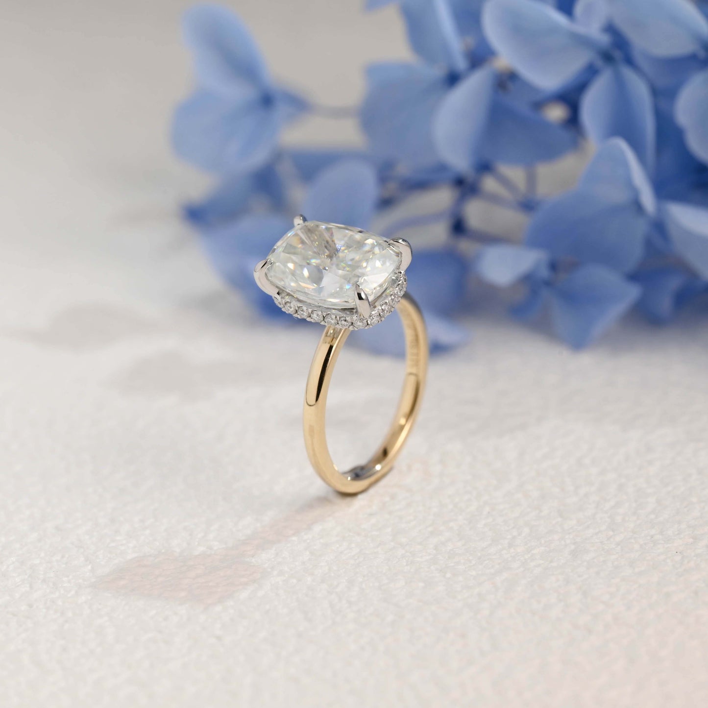 CausYou cushion cut moissanite engagement ring Solid Gold Hidden Halo Crushed Ice Elongated Cushion Cut Moissanite Engagement Ring (Copy)