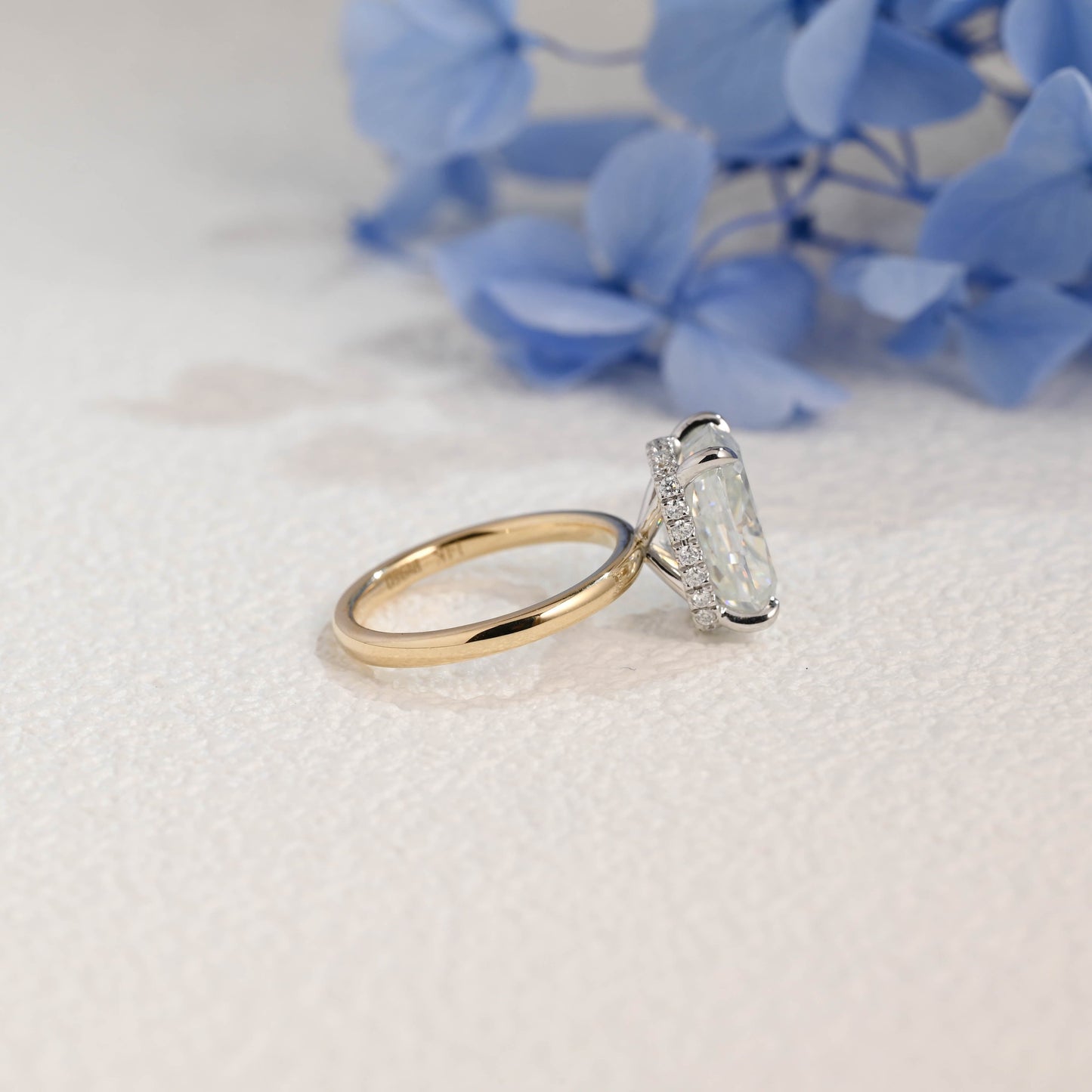CausYou cushion cut moissanite engagement ring Solid Gold Hidden Halo Crushed Ice Elongated Cushion Cut Moissanite Engagement Ring (Copy)