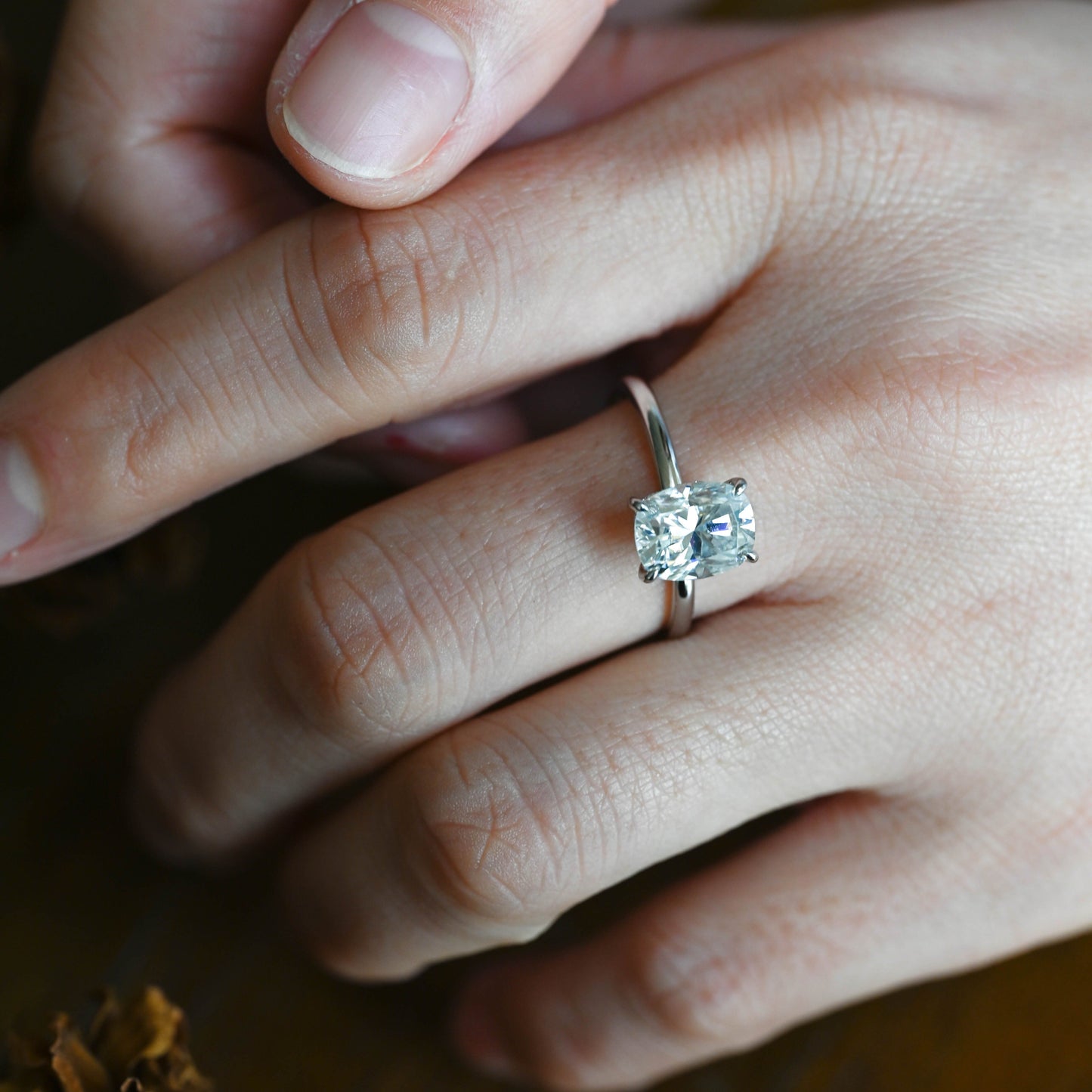 CausYou cushion cut moissanite engagement ring Solid Gold Hidden Halo Elongated Cushion Cut Moissanite Engagement Ring