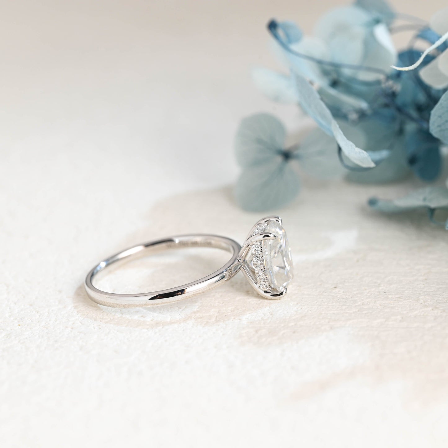CausYou cushion cut moissanite engagement ring Solid Gold Hidden Halo Elongated Cushion Cut Moissanite Engagement Ring