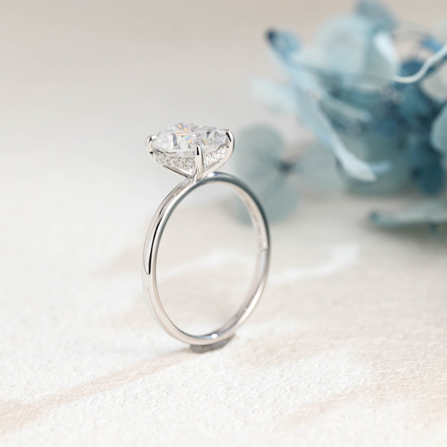CausYou cushion cut moissanite engagement ring Solid Gold Hidden Halo Elongated Cushion Cut Moissanite Engagement Ring