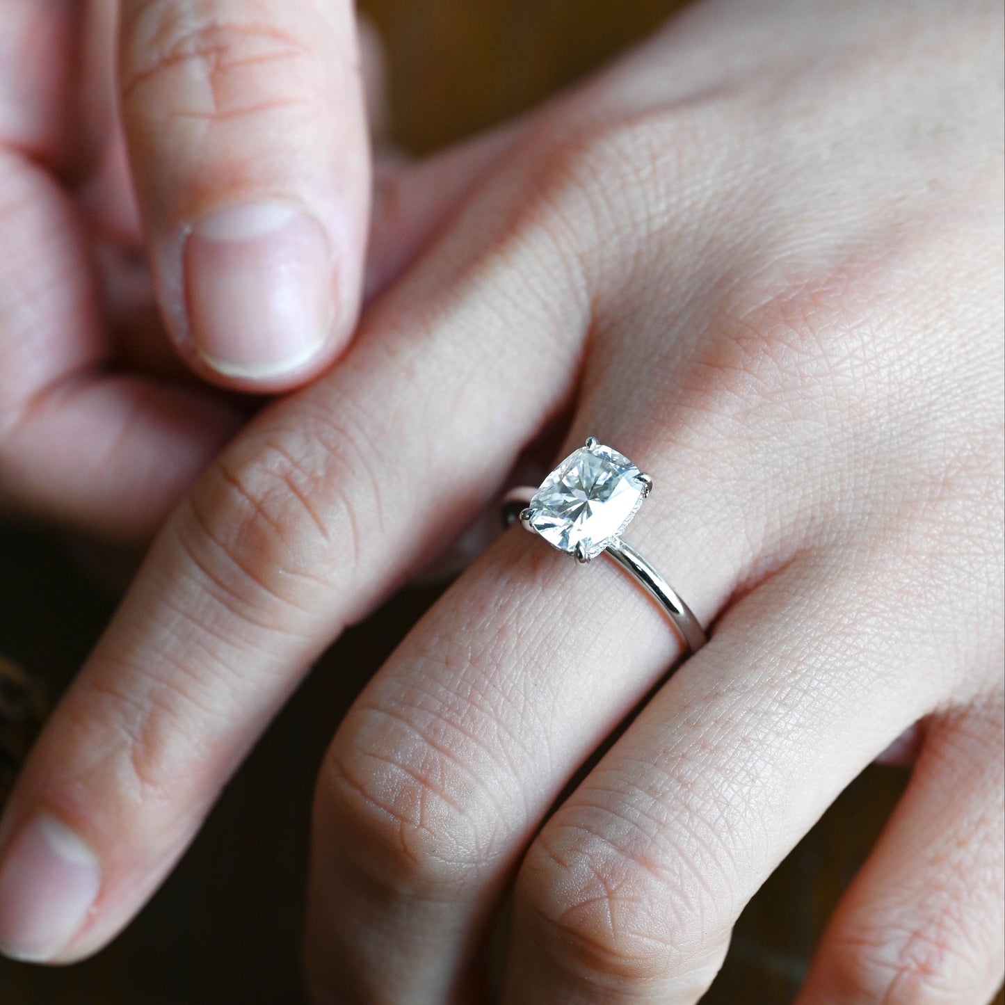 CausYou cushion cut moissanite engagement ring Solid Gold Hidden Halo Elongated Cushion Cut Moissanite Engagement Ring