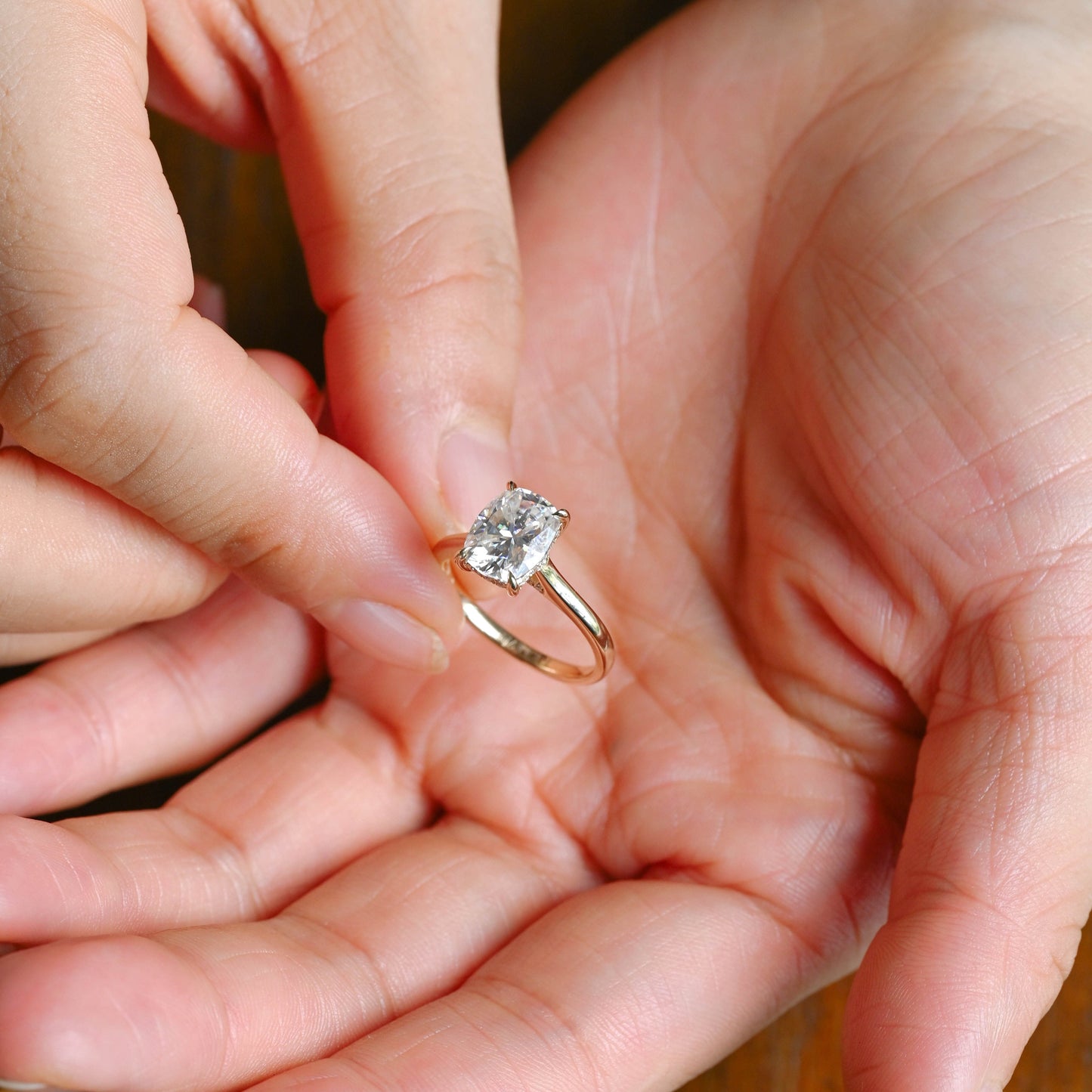 CausYou cushion cut moissanite engagement ring Solid Gold Hidden Halo Elongated Cushion Cut Moissanite Engagement Ring (Copy)
