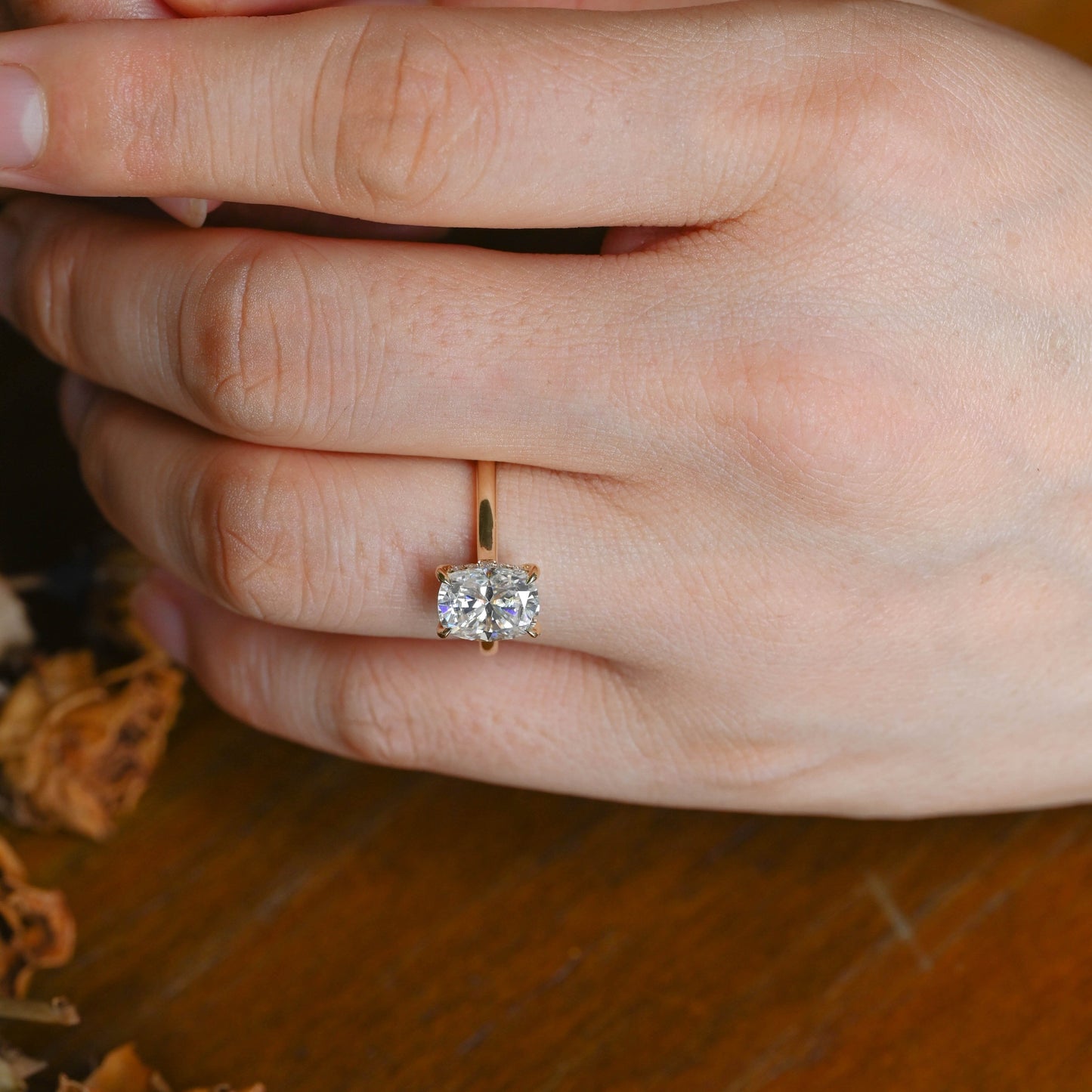 CausYou cushion cut moissanite engagement ring Solid Gold Hidden Halo Elongated Cushion Cut Moissanite Engagement Ring (Copy)