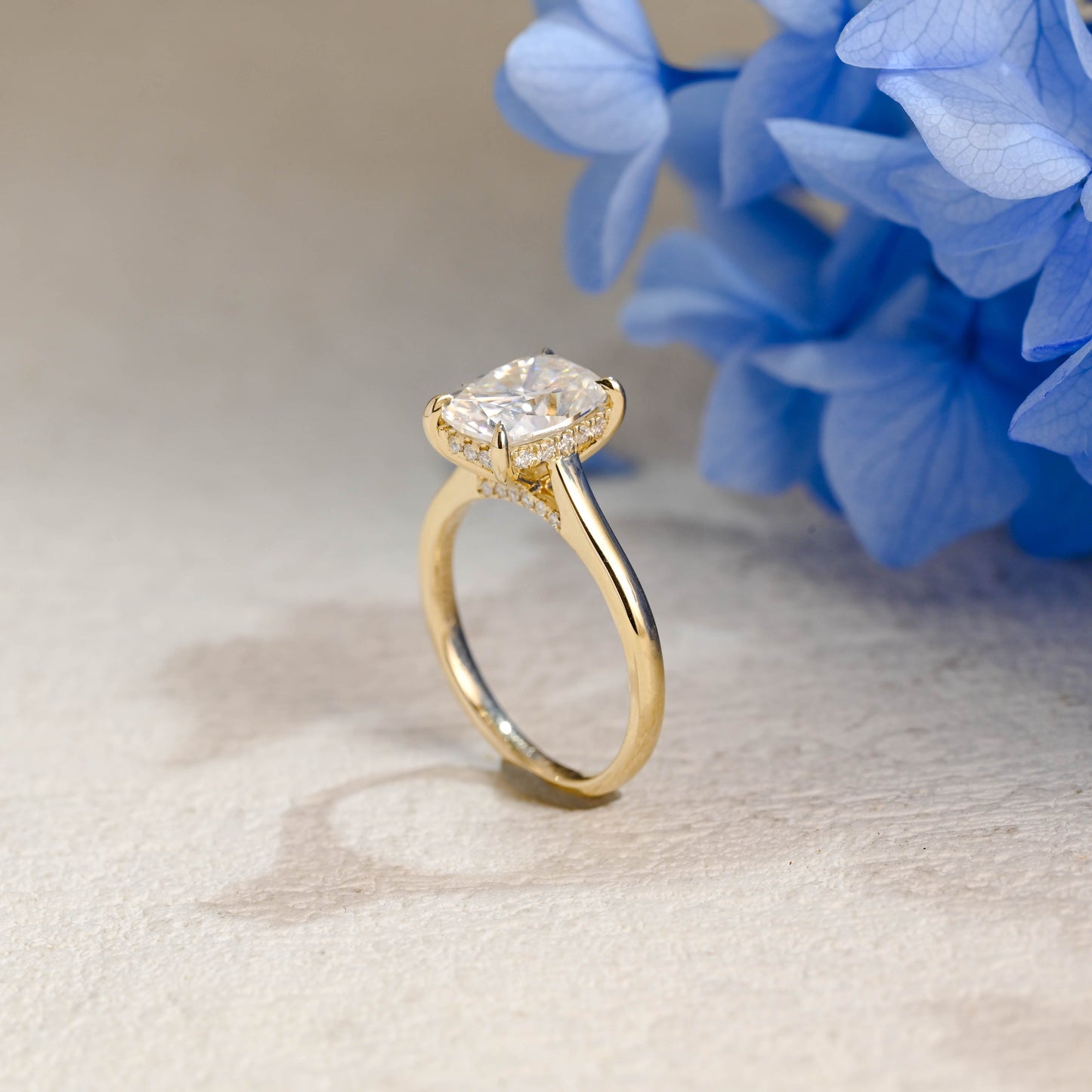 CausYou cushion cut moissanite engagement ring Solid Gold Hidden Halo Elongated Cushion Cut Moissanite Engagement Ring (Copy)