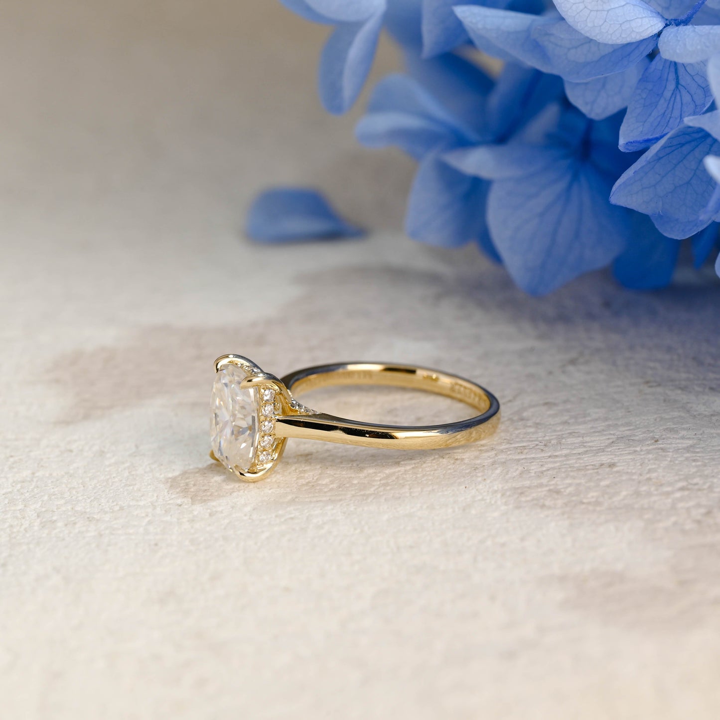 CausYou cushion cut moissanite engagement ring Solid Gold Hidden Halo Elongated Cushion Cut Moissanite Engagement Ring (Copy)