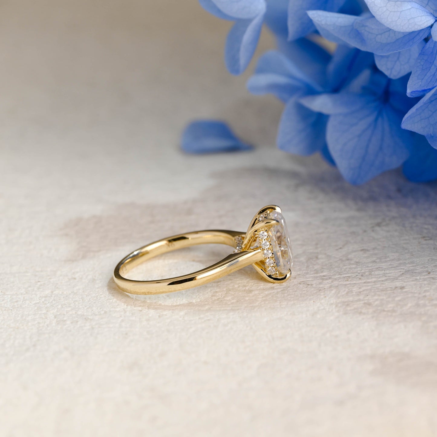 CausYou cushion cut moissanite engagement ring Solid Gold Hidden Halo Elongated Cushion Cut Moissanite Engagement Ring (Copy)