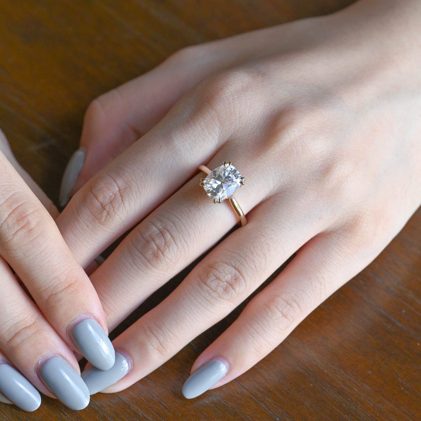 CausYou cushion cut moissanite engagement ring Solid Gold Old Mine Elongated Cushion Cut Moissanite Engagement Ring