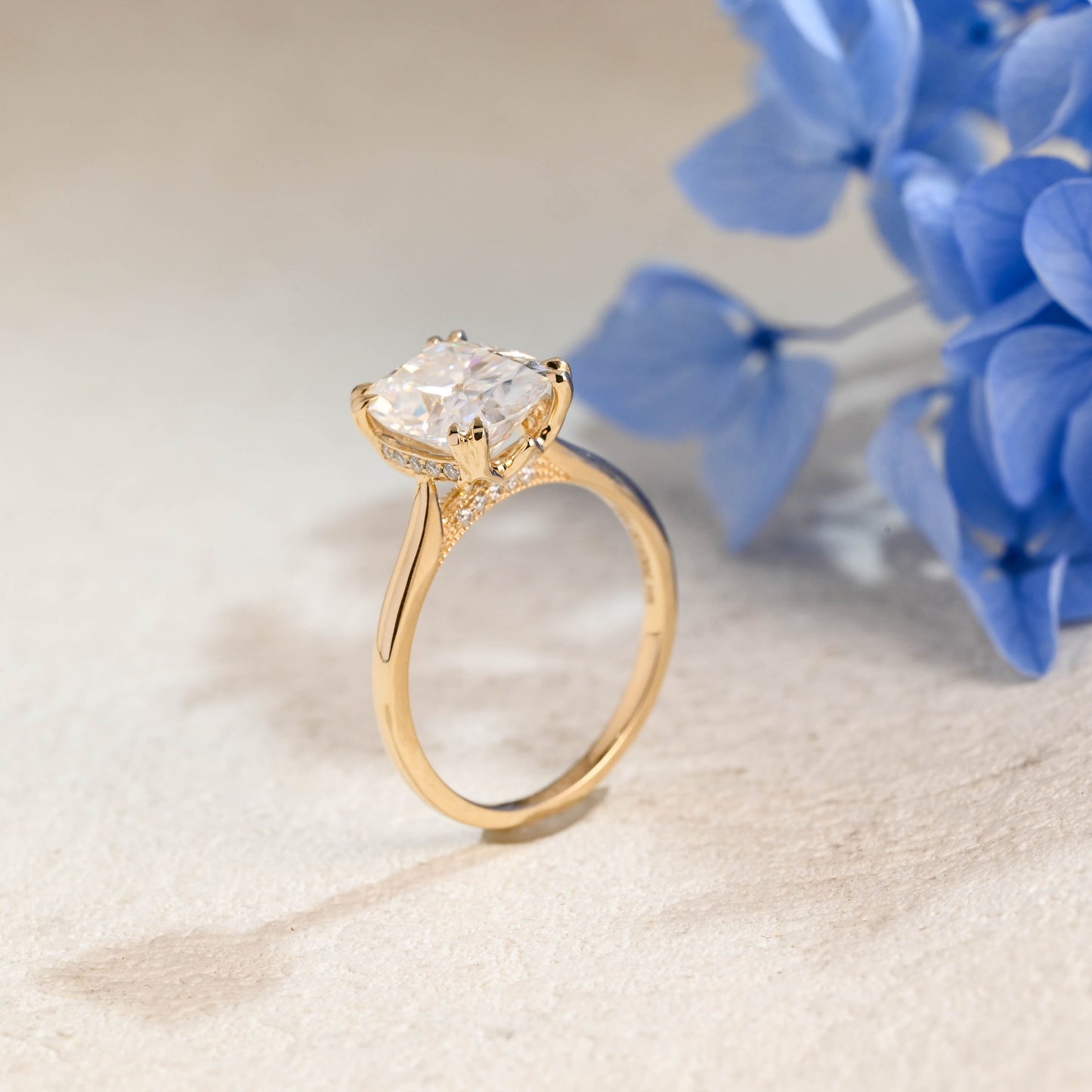 CausYou cushion cut moissanite engagement ring Solid Gold Old Mine Elongated Cushion Cut Moissanite Engagement Ring