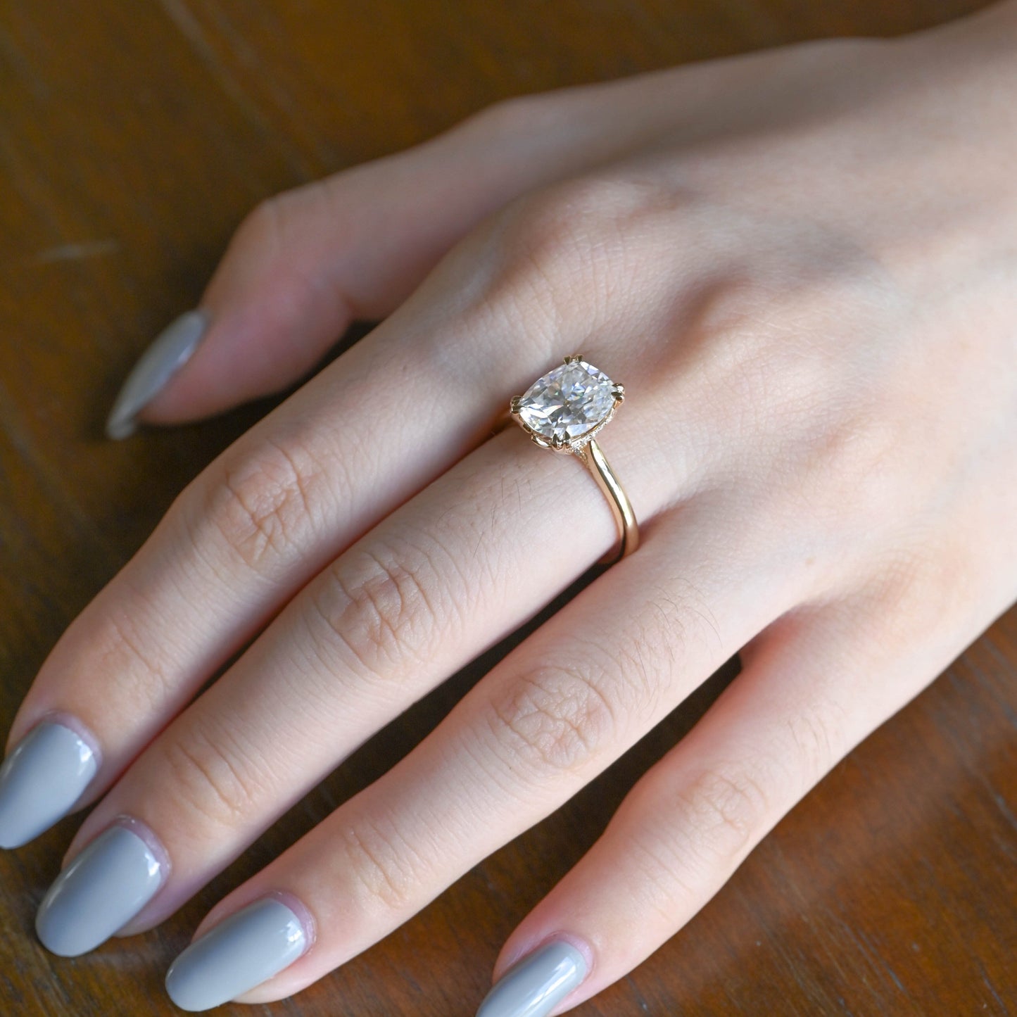 CausYou cushion cut moissanite engagement ring Solid Gold Old Mine Elongated Cushion Cut Moissanite Engagement Ring