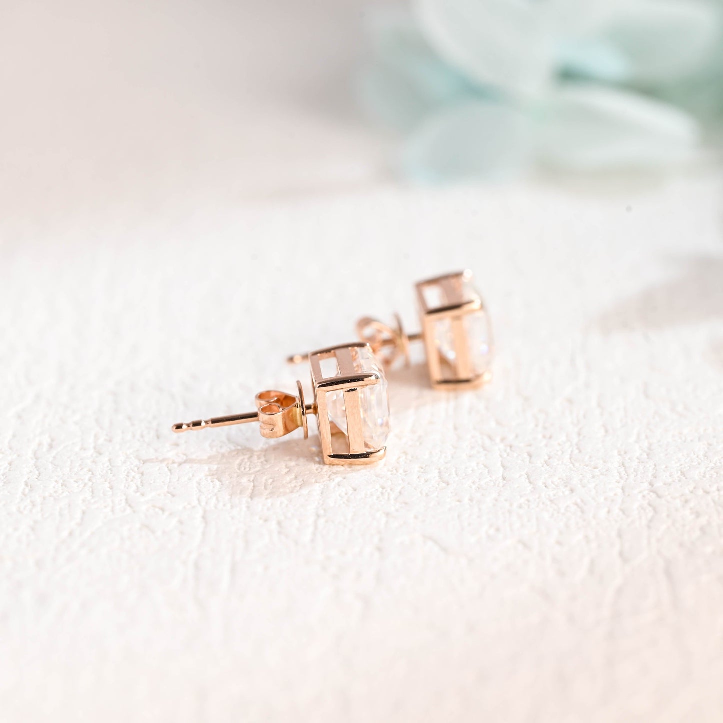 CausYou earrings CausYou Solid Gold Asscher Cut Moissanite Earrings Studs, Solitaire Studs Wedding Accessories for Women