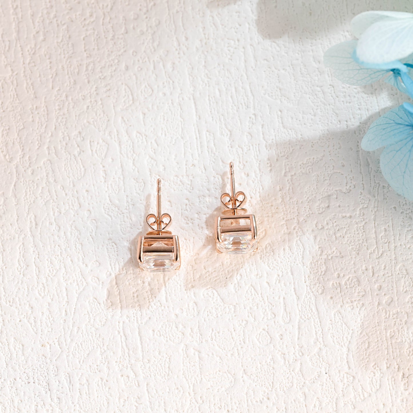 CausYou earrings CausYou Solid Gold Asscher Cut Moissanite Earrings Studs, Solitaire Studs Wedding Accessories for Women