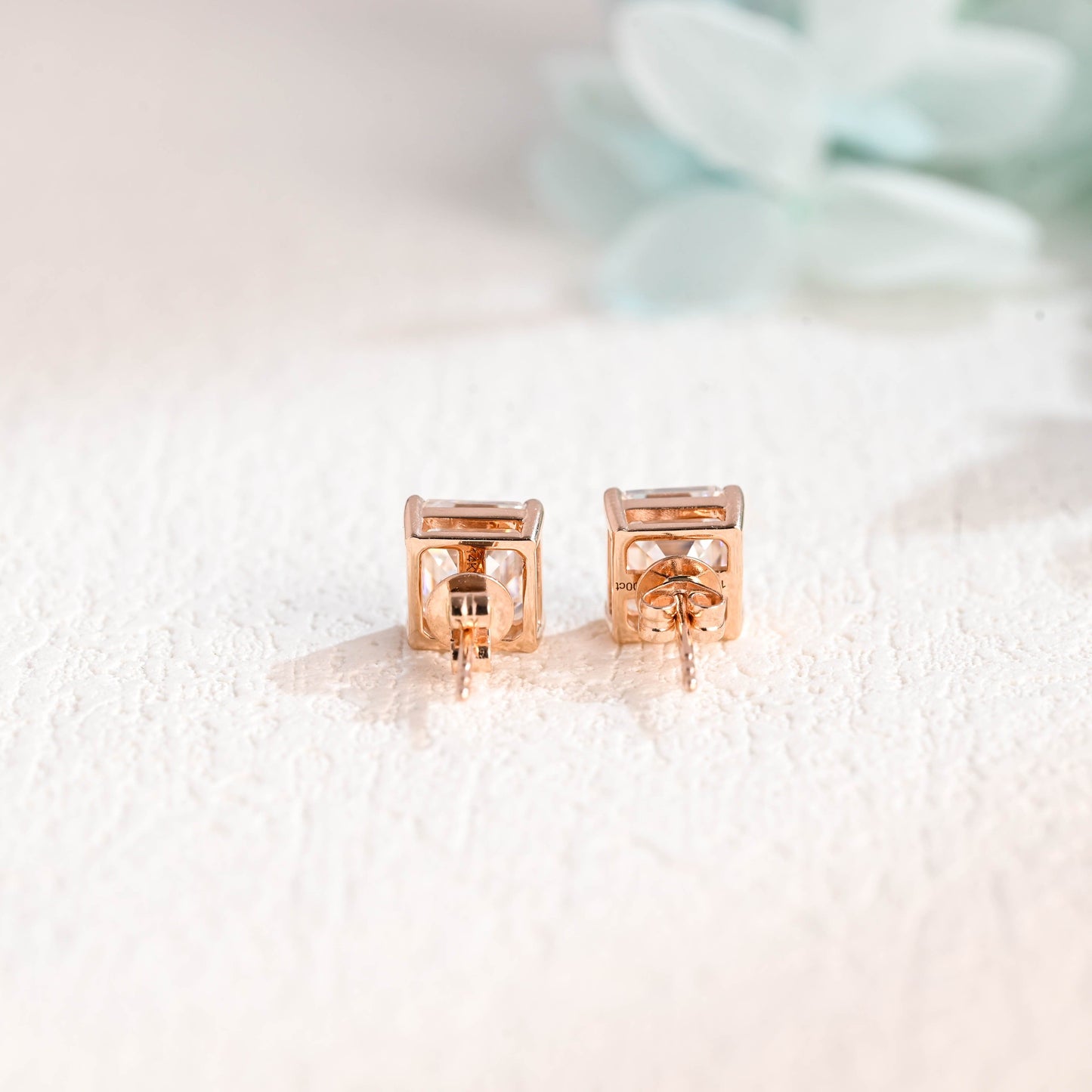 CausYou earrings CausYou Solid Gold Asscher Cut Moissanite Earrings Studs, Solitaire Studs Wedding Accessories for Women