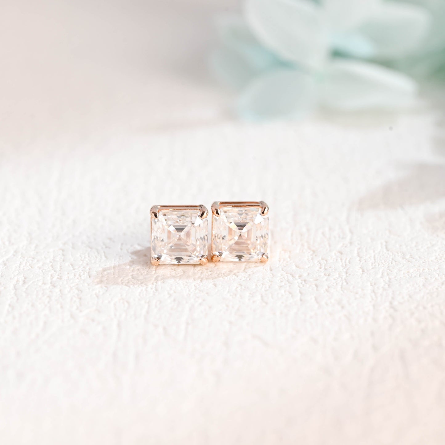 CausYou earrings CausYou Solid Gold Asscher Cut Moissanite Earrings Studs, Solitaire Studs Wedding Accessories for Women