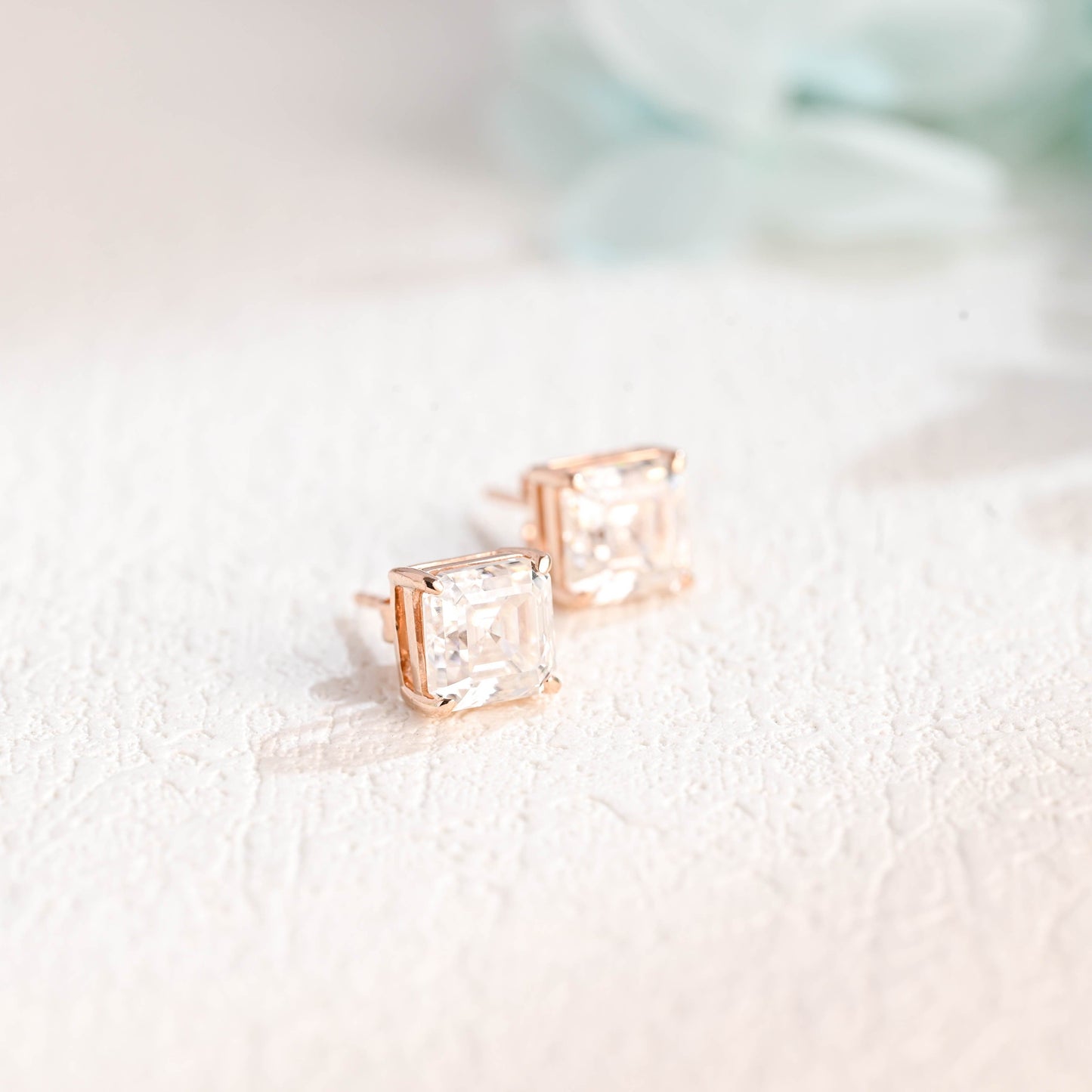 CausYou earrings CausYou Solid Gold Asscher Cut Moissanite Earrings Studs, Solitaire Studs Wedding Accessories for Women