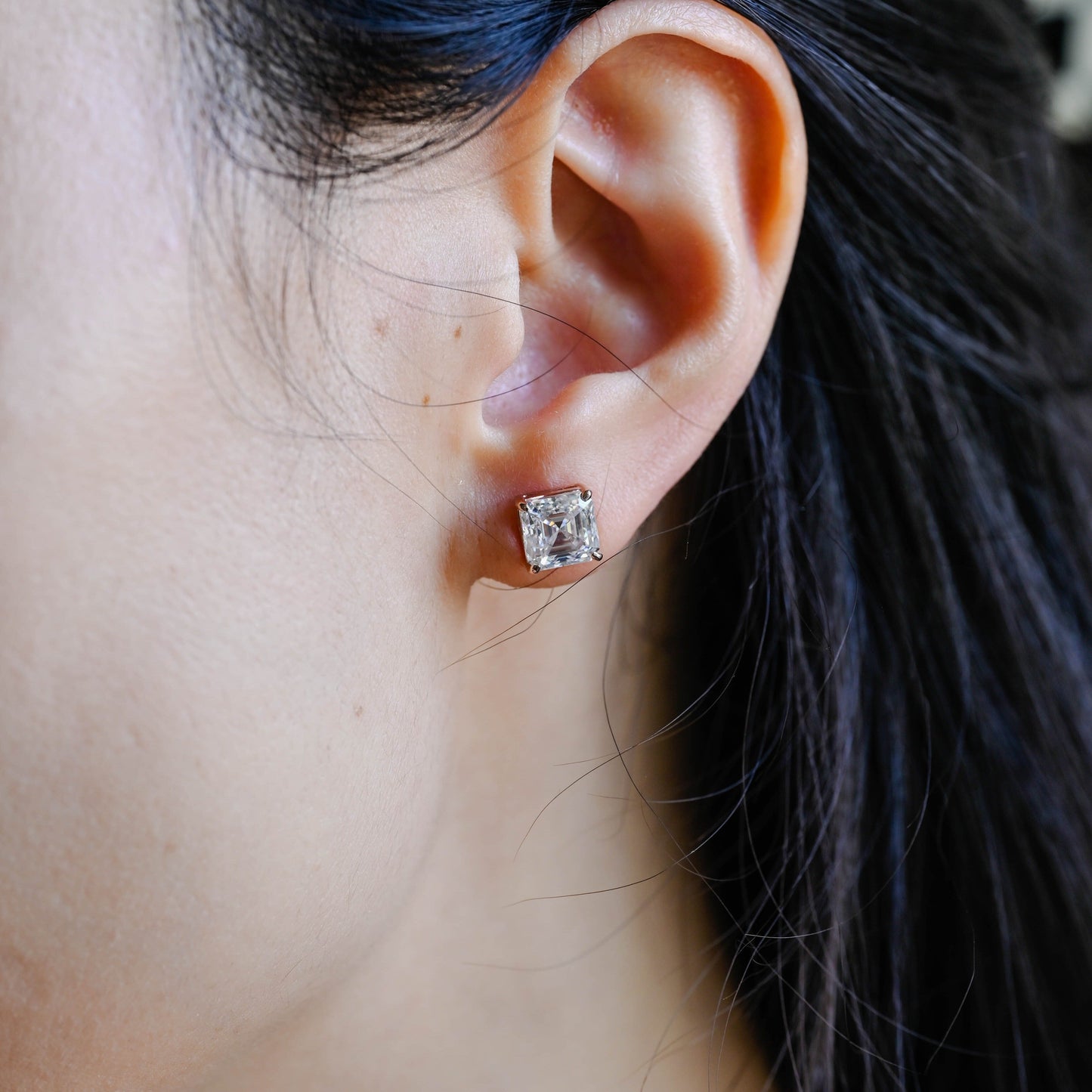 CausYou earrings CausYou Solid Gold Asscher Cut Moissanite Earrings Studs, Solitaire Studs Wedding Accessories for Women
