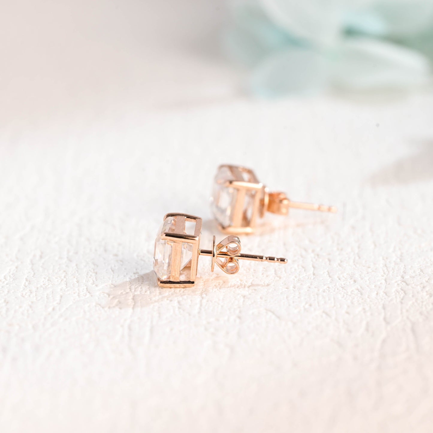 CausYou earrings CausYou Solid Gold Asscher Cut Moissanite Earrings Studs, Solitaire Studs Wedding Accessories for Women