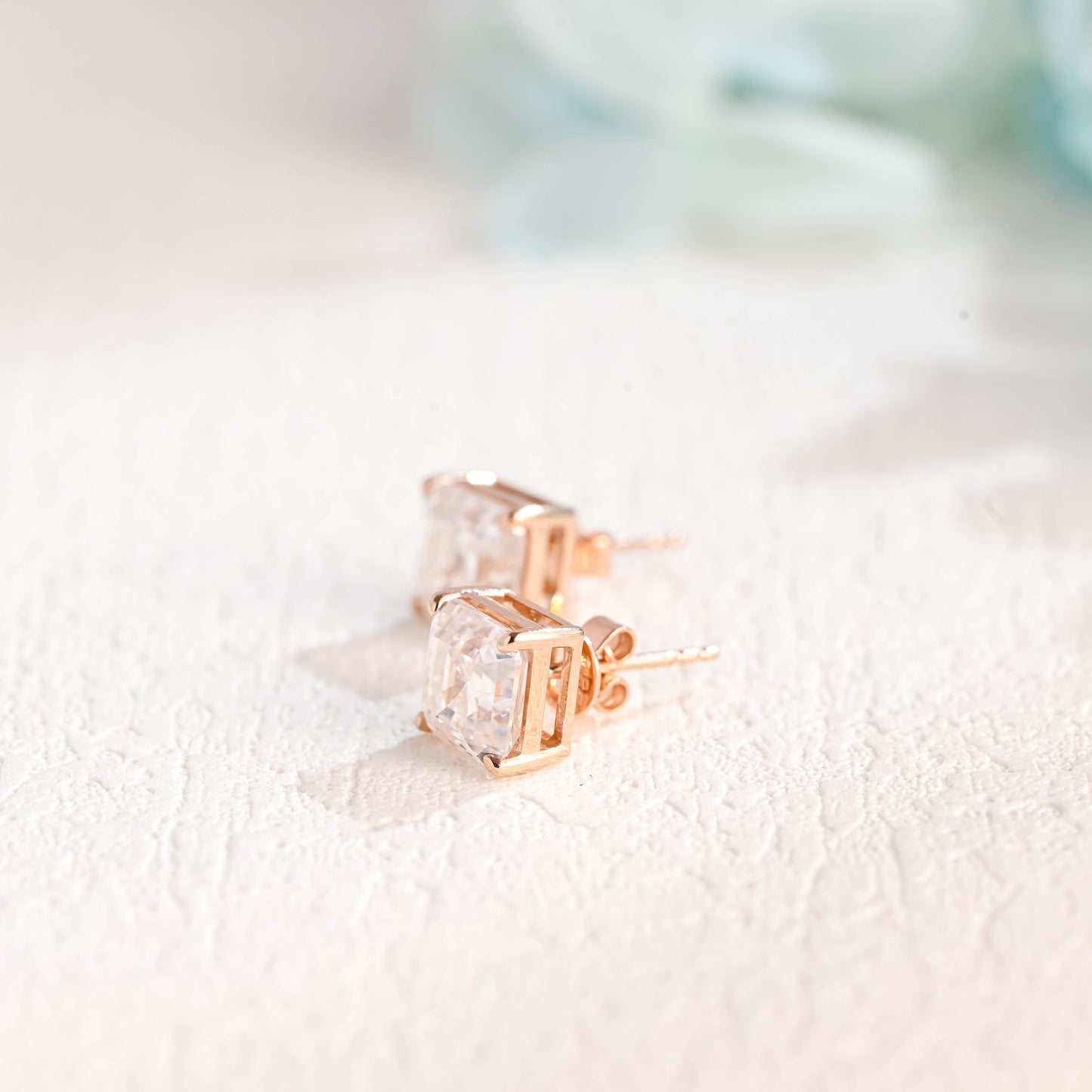 CausYou earrings CausYou Solid Gold Asscher Cut Moissanite Earrings Studs, Solitaire Studs Wedding Accessories for Women
