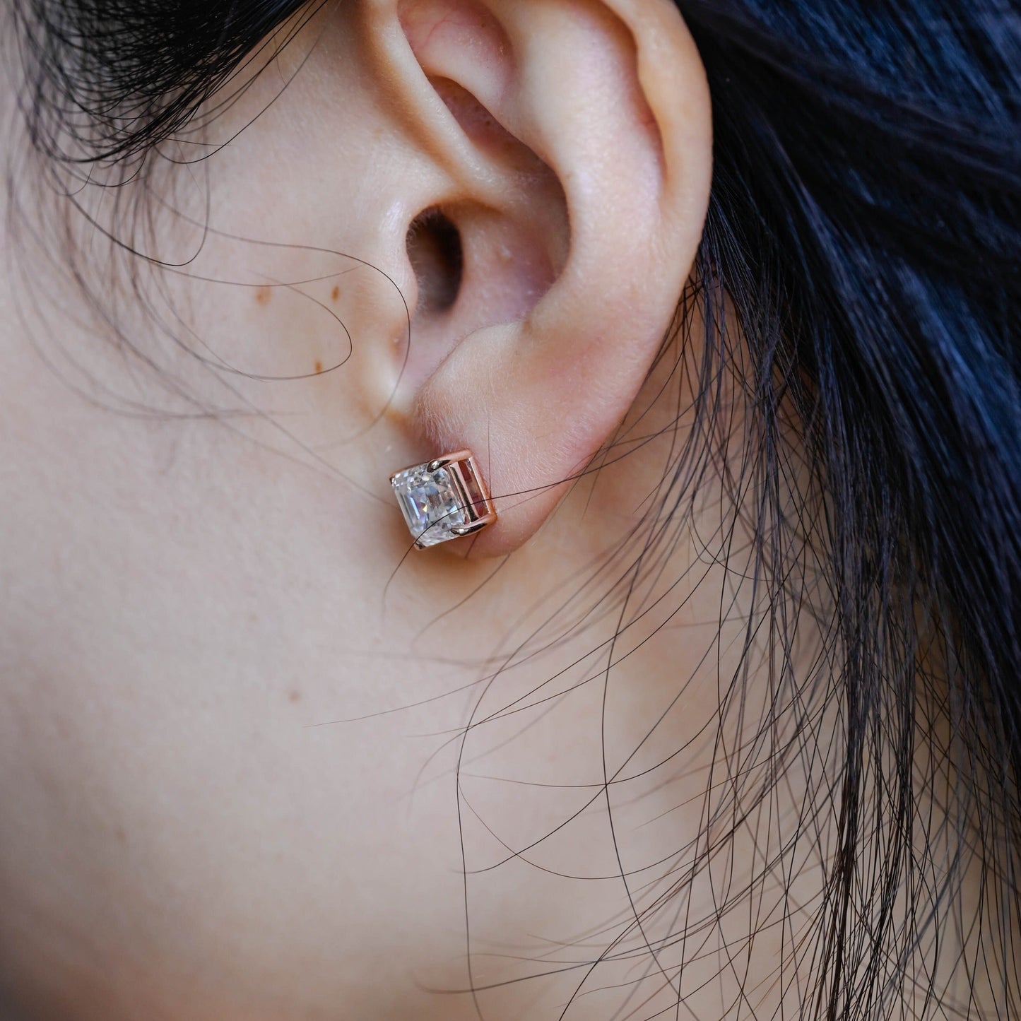 CausYou earrings CausYou Solid Gold Asscher Cut Moissanite Earrings Studs, Solitaire Studs Wedding Accessories for Women