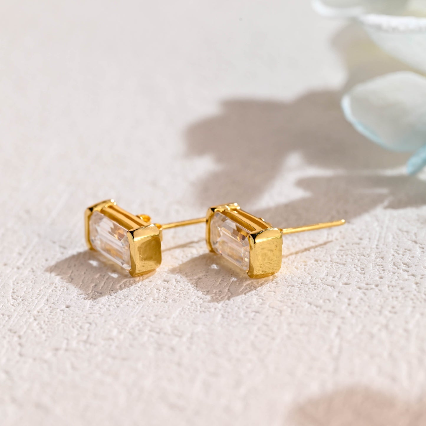 CausYou earrings CausYou Solid Gold Bezel Elongated Emerald Cut Moissanite Earrings, Dainty Studs Accessories for Women Wife