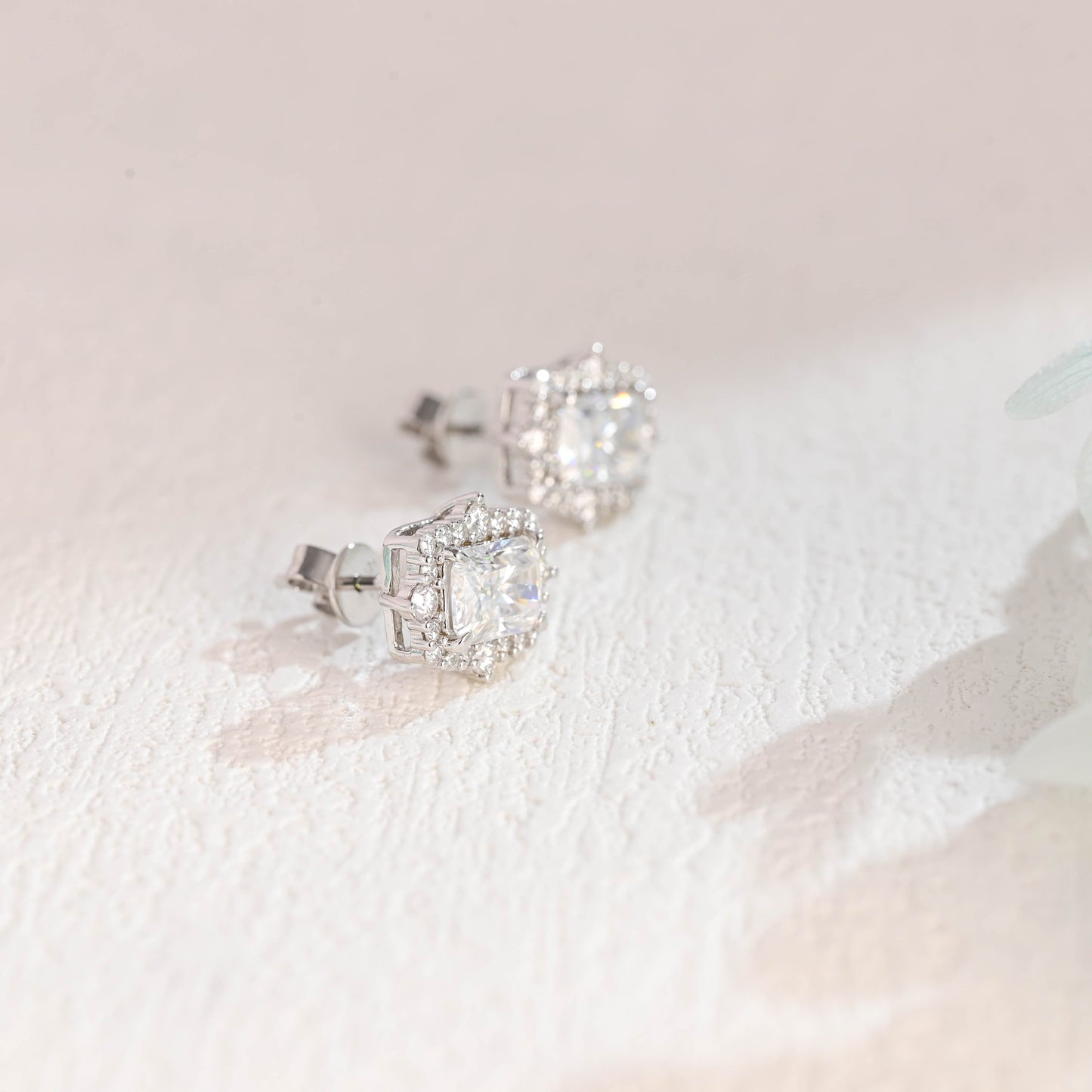 CausYou earrings CausYou Solid Gold Halo Radiant Cut Moissanite Earrings Studs, Fashion Accessories Engagement Gifts for Women